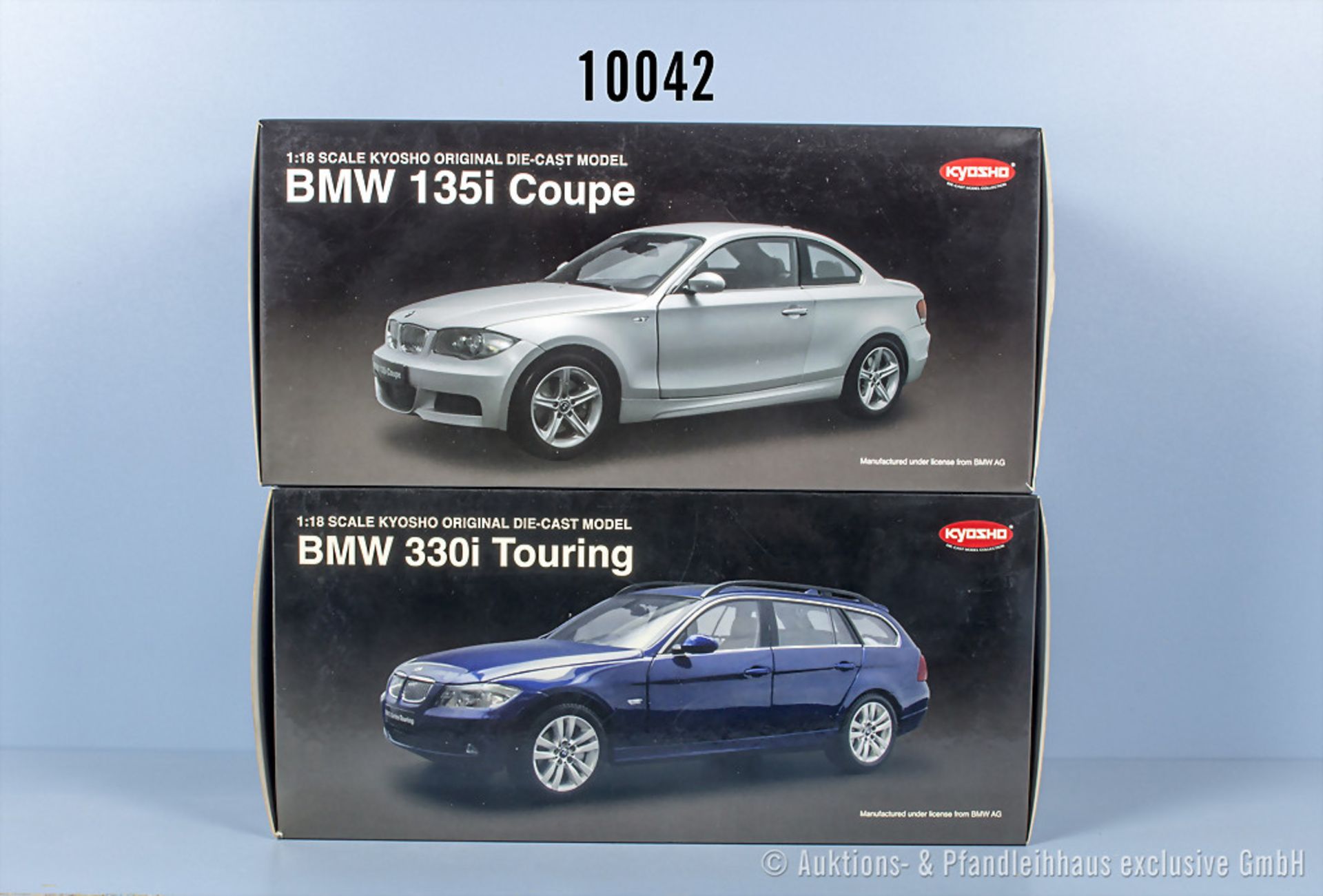 2 Kyosho BMW Modellfahrzeuge, BMW 135i Coupe und BMW 330i Touring, Metall, 1:18, Z 0, ...