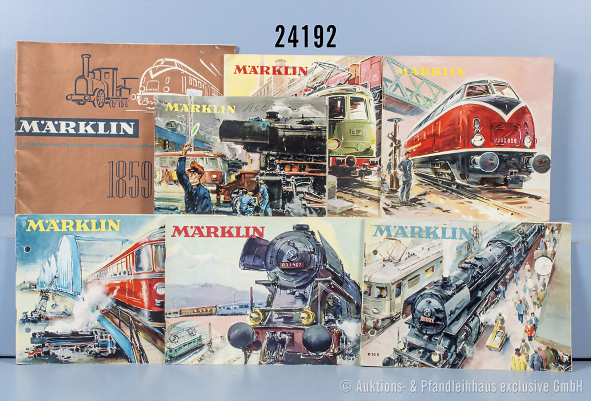 7 Märklin Jahreskataloge von 1953 - 1957 und 1959, Z 2, mit Altersspuren und teilweise ...