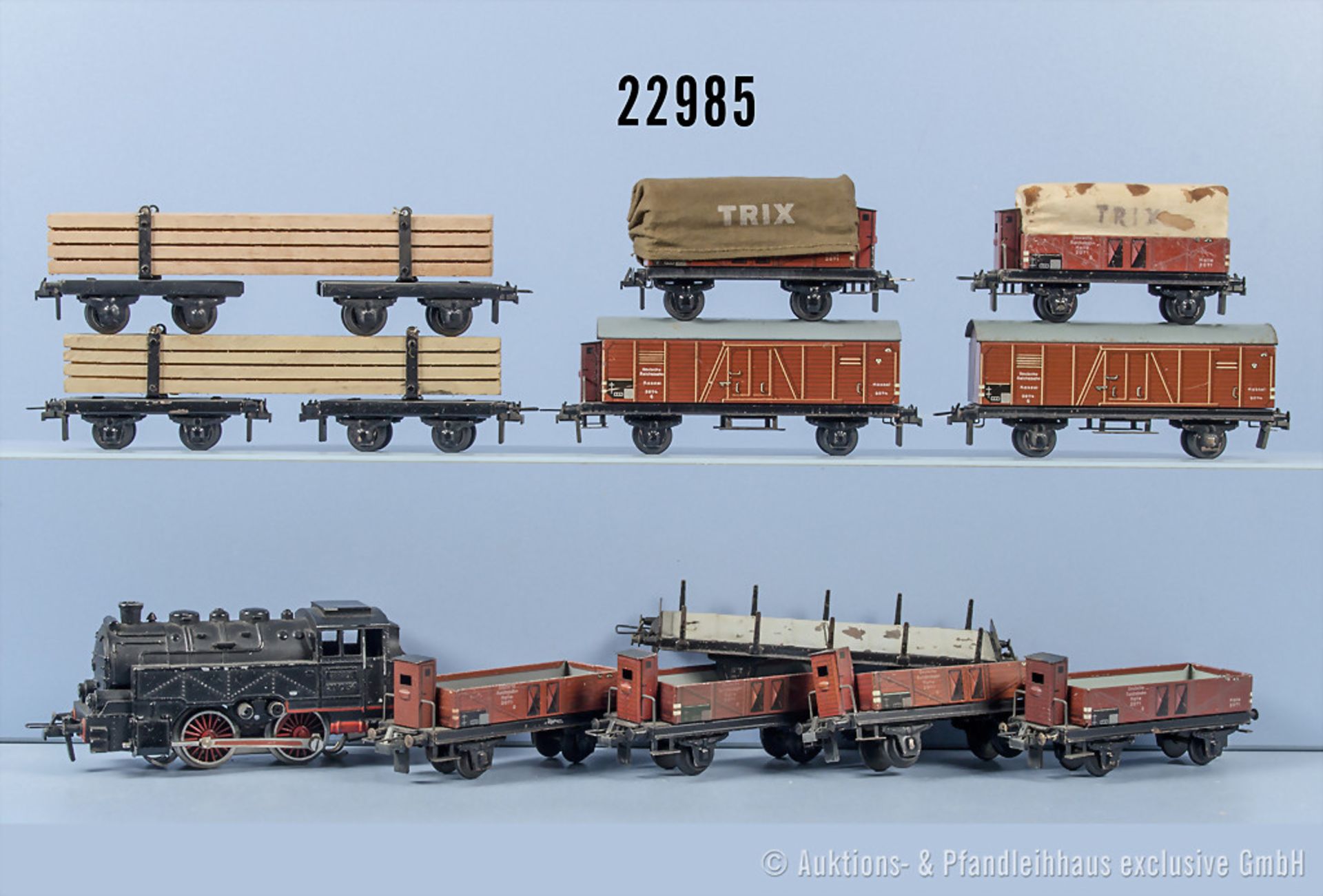 Trix express H0 Güterzug, dabei Tenderlok der DB, BN 20 0 54 und 11 Wagen, Z 1-2, ...