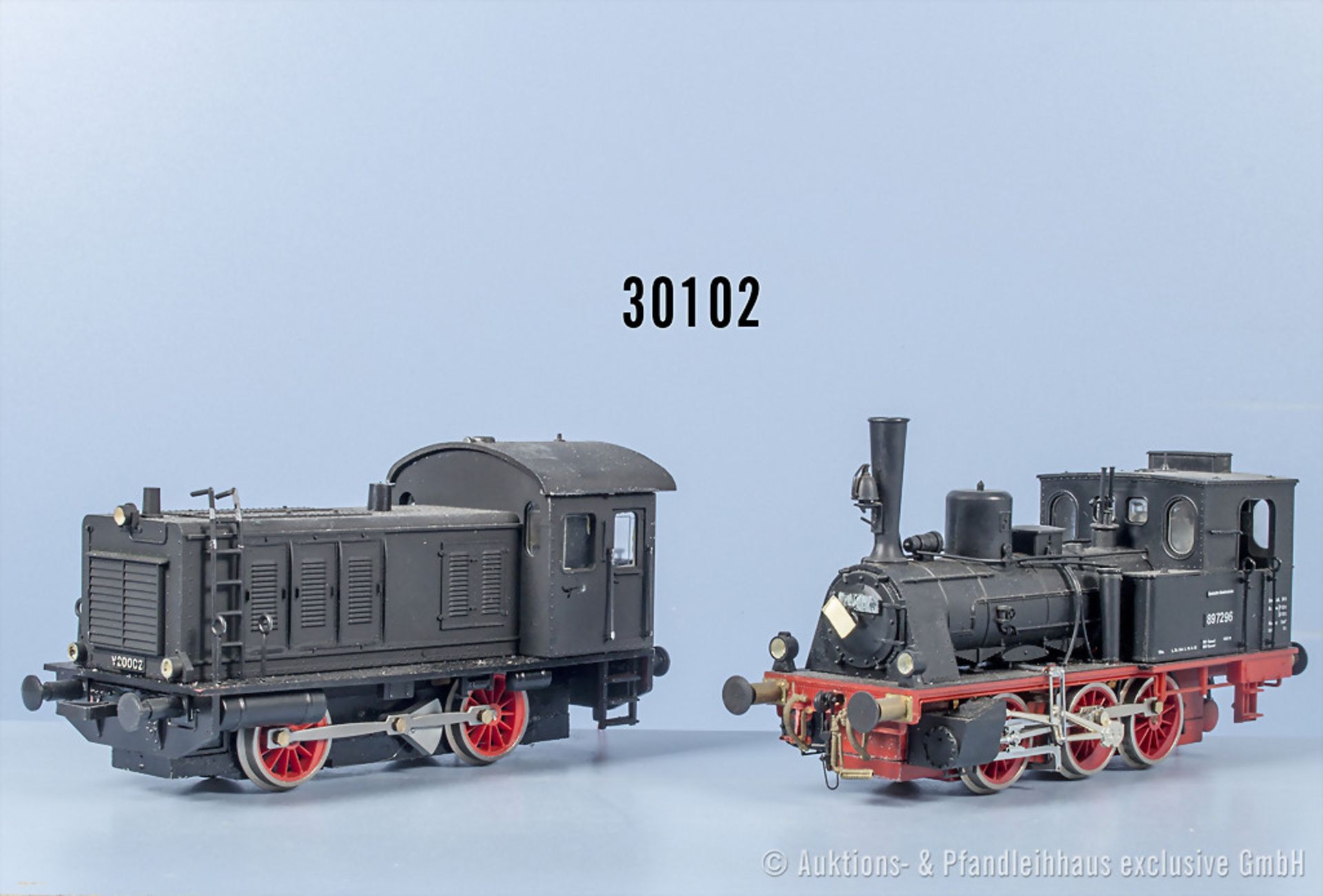 2 Pola Maxi Spur 0 Lokomotiven, dabei Tenderlok der DB, BN 89 7296 und Diesellok der DB, ...