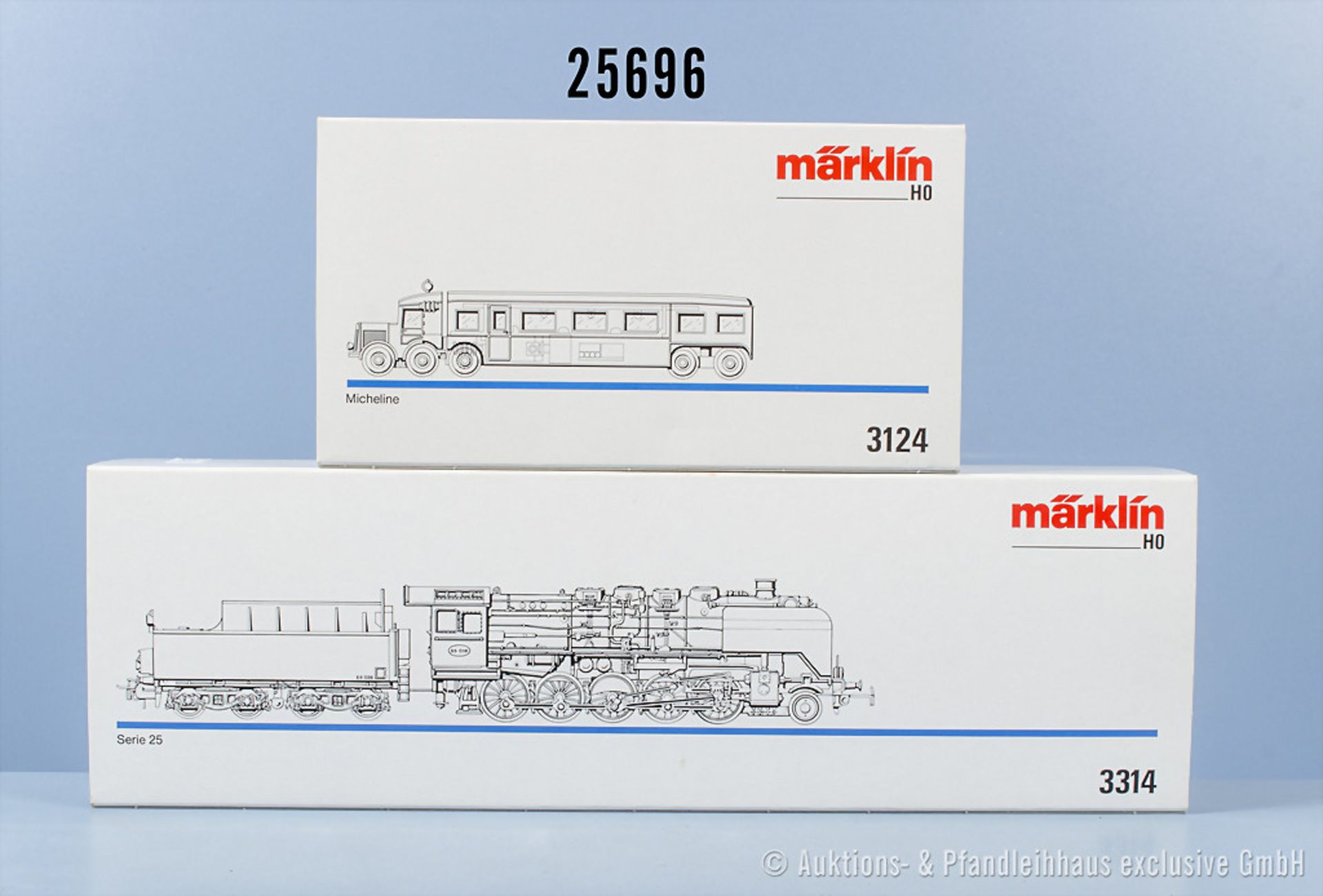 Märklin H0, dabei 3124 Schienenbus "Micheline" und 3314 Schlepptenderlok der SNCB, BN 25 ...