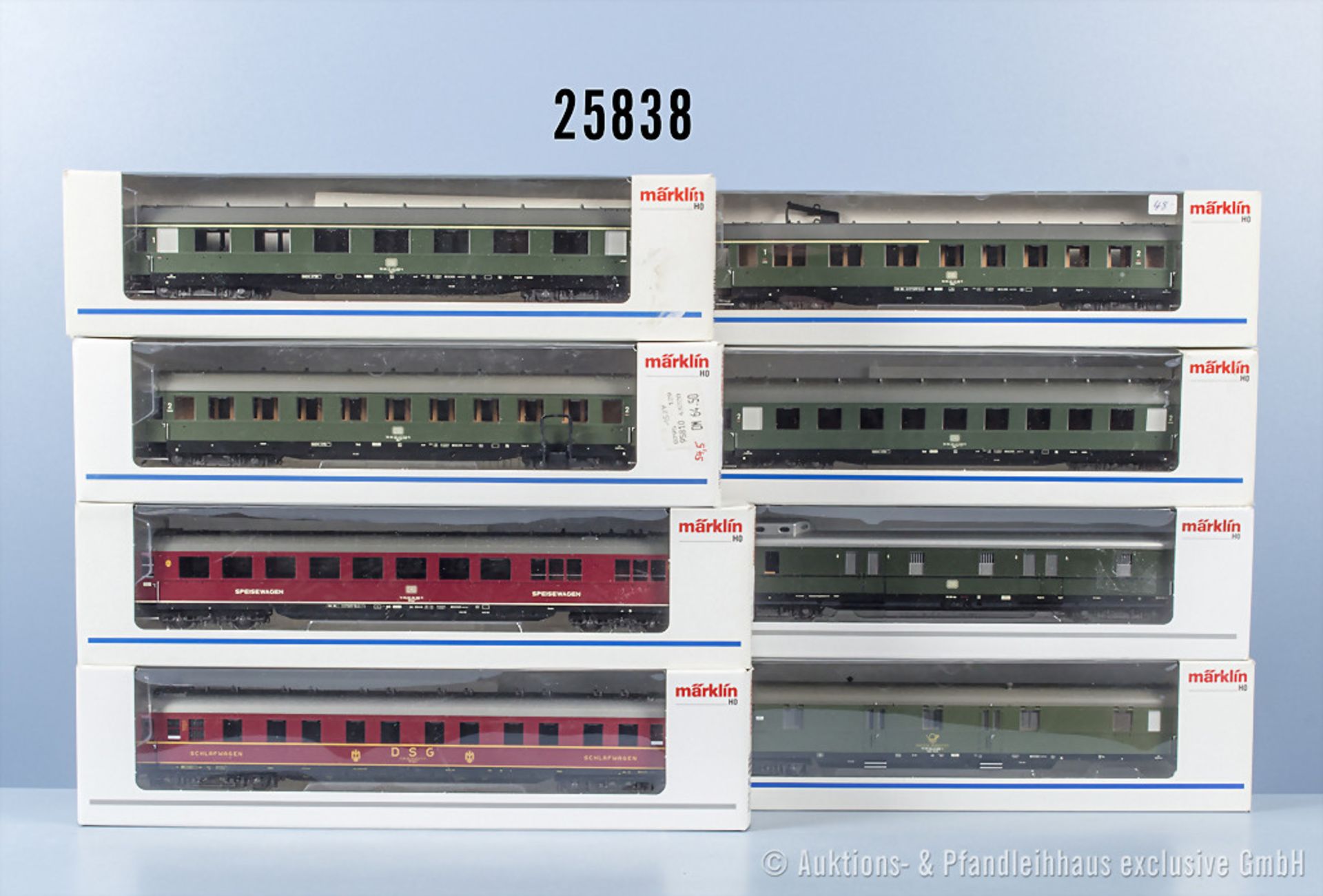 8 Märklin H0 D-Zug-Wagen, dabei 2 x 43200, 43210, 43220, 43240, 43250, 43260 und 43272, ...