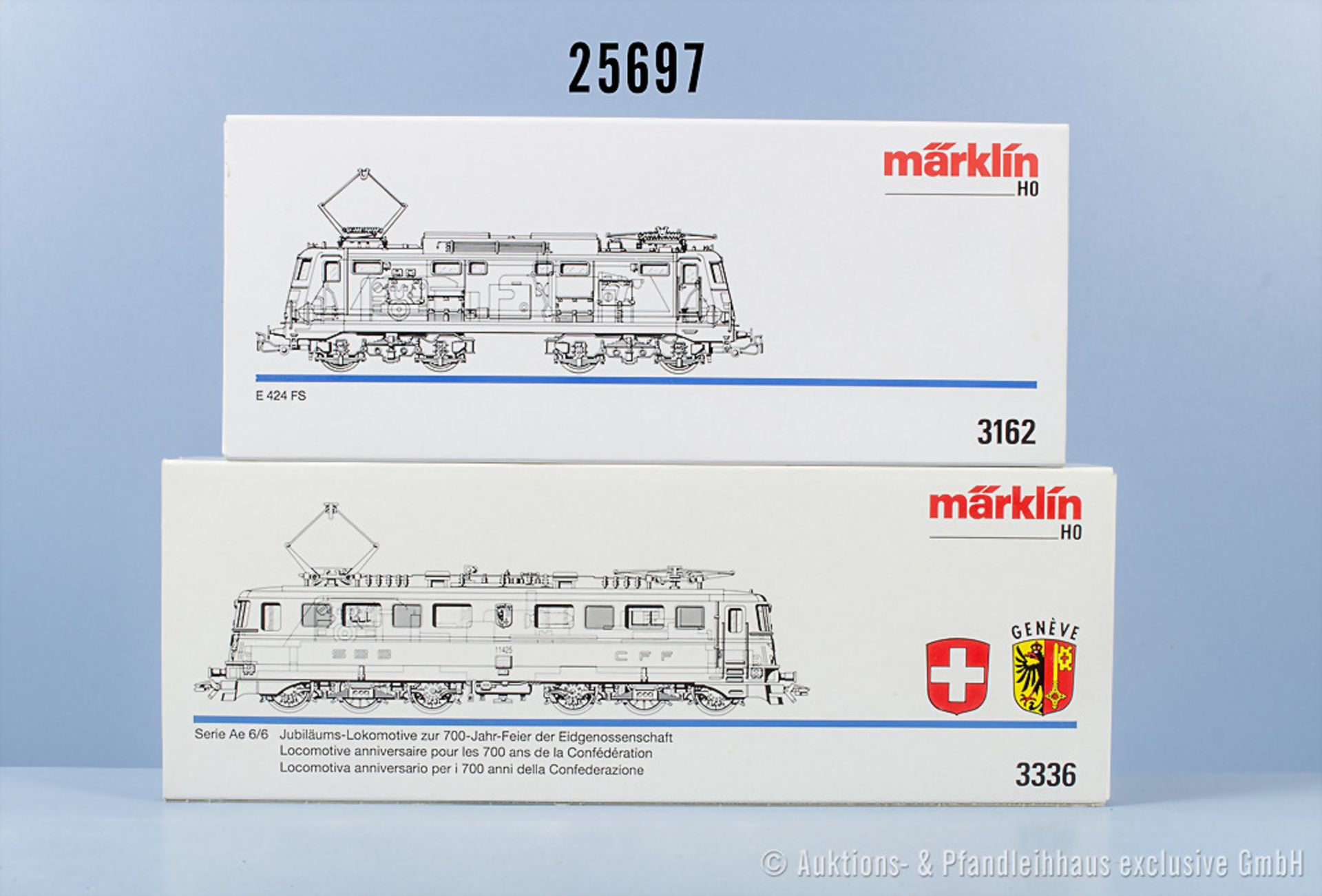 2 Märklin H0 Lokomotiven, dabei 3162 E-Lok der FS, BN 424 292 und 3336 E-Lok der SBB, BN ...