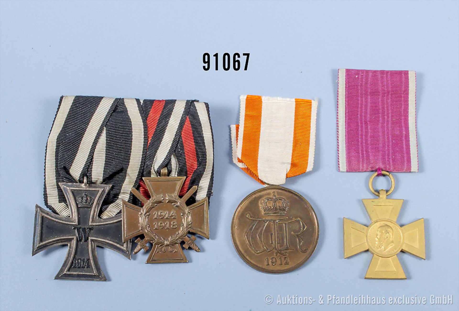 Konv. 2er Ordenspange EK 2 1914 und EKF sowie Preußen Allgemeines Ehrenzeichen in Bronze ...