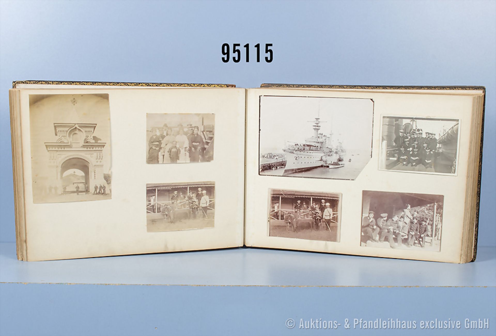 Japan/China-Fotoalbum mit 75 Fotos, teilw. interessante Motive, u.a. SMS Deutschland, ...