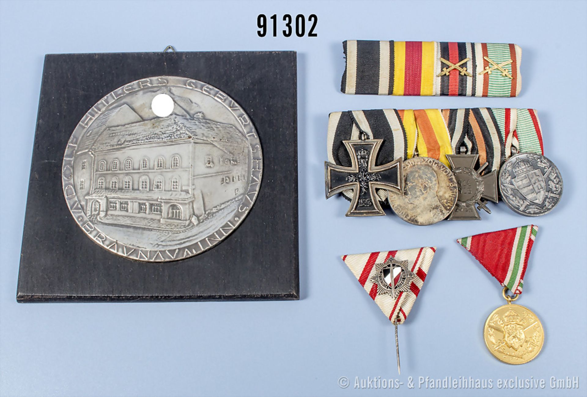 4er Ordenspange EK 2 1914, Badische Verdienstmedaille, EKF und KDM Ungarn, dazugehörige ...