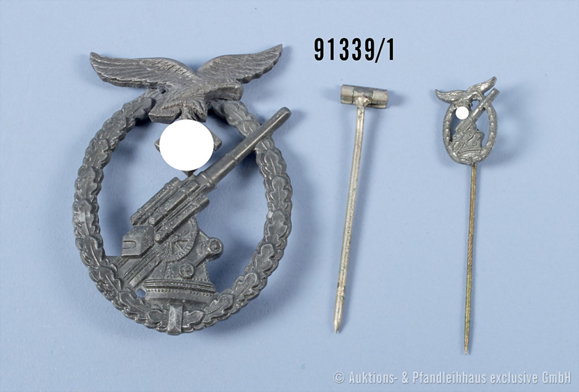 Flakkampfabzeichen der Luftwaffe, Zinkausf., Nadel lose anbei sowie dazugehörige ...