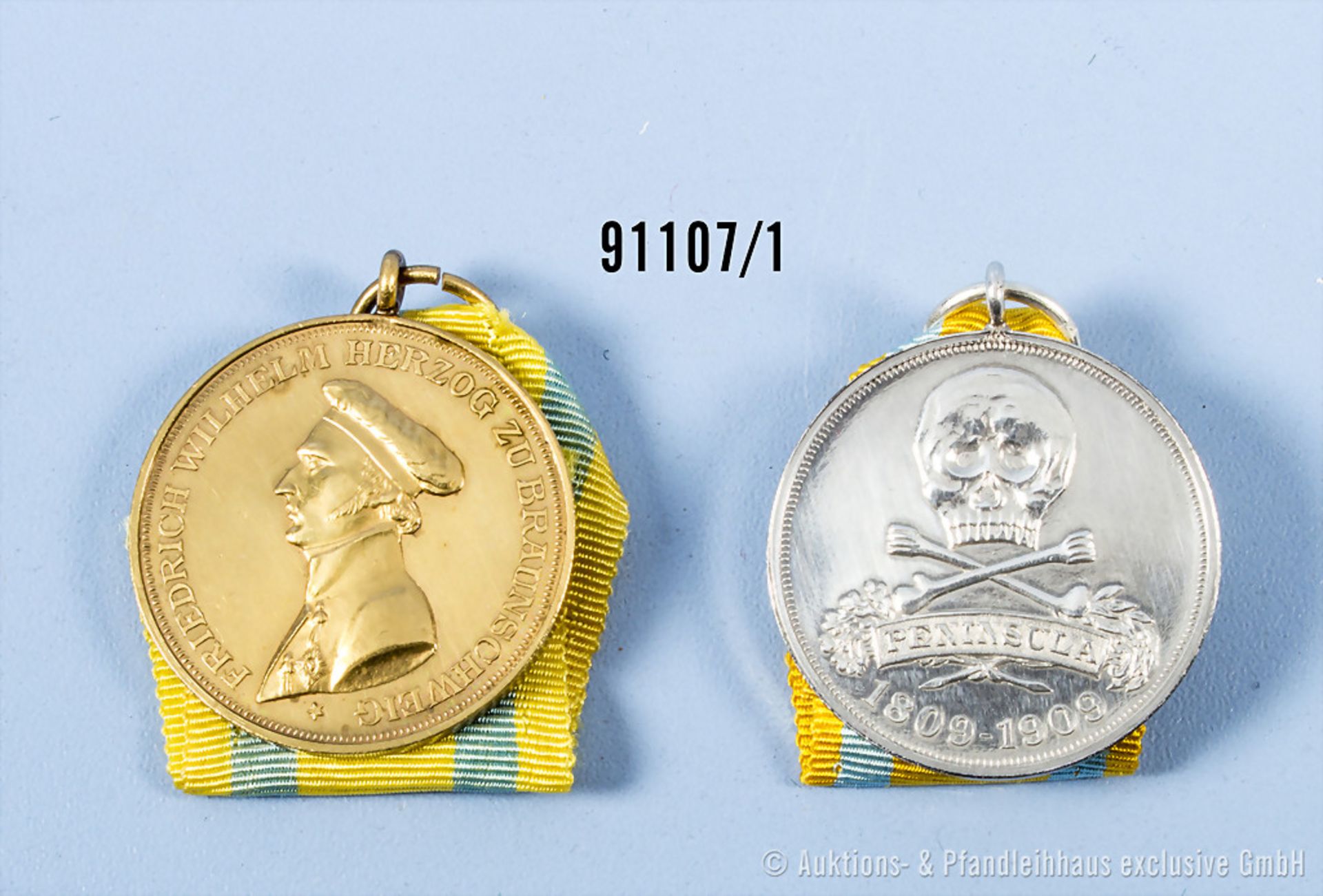 Konv. 2 Braunschweig Peninsula-Medaillen 1909 in Bronze und Silber, guter Zustand, siehe ...