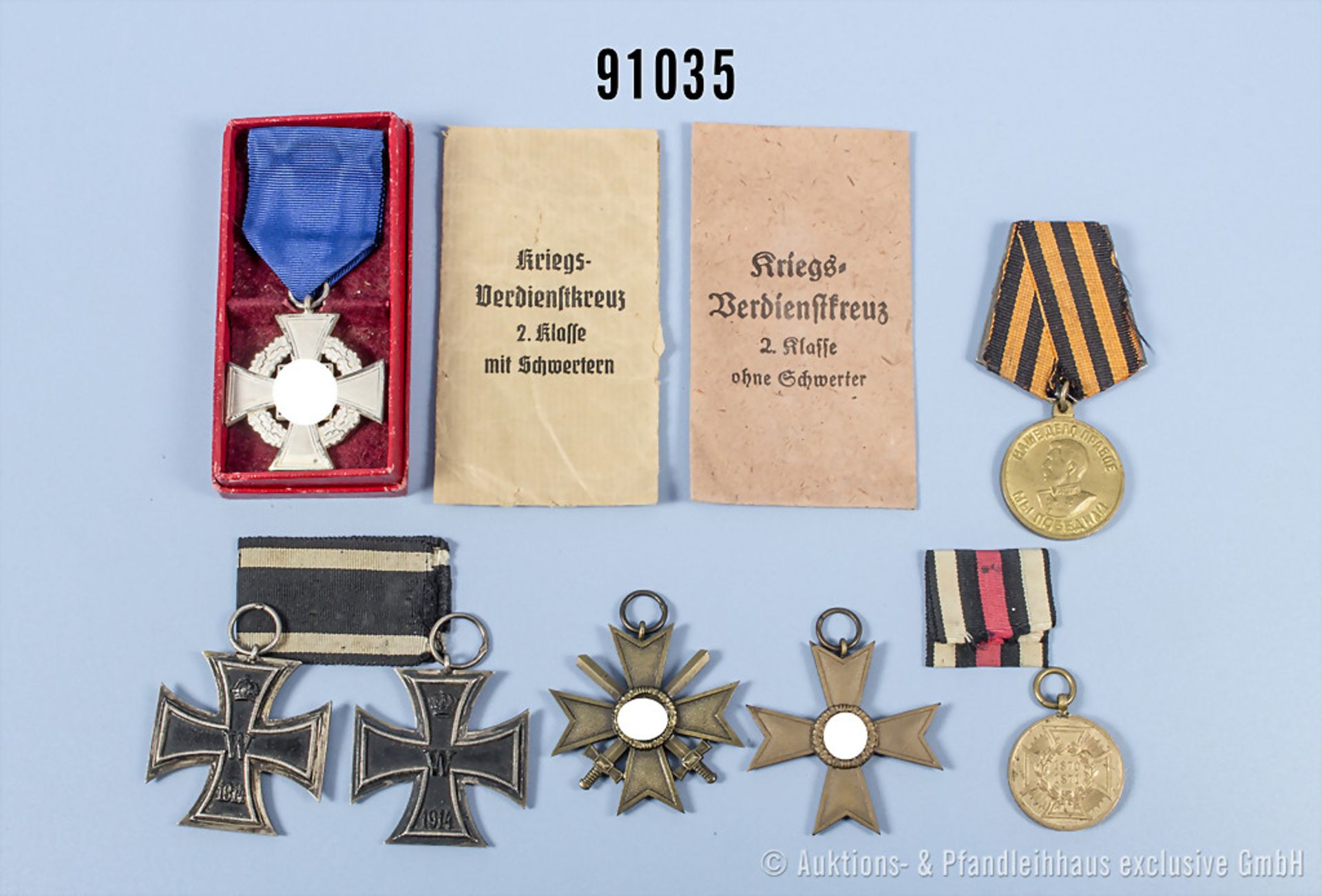 Konv. Preußen KDM 1870/71, 2 EK 2 1914, KVK 2. Klasse mit und ohne Schwertern, in ...