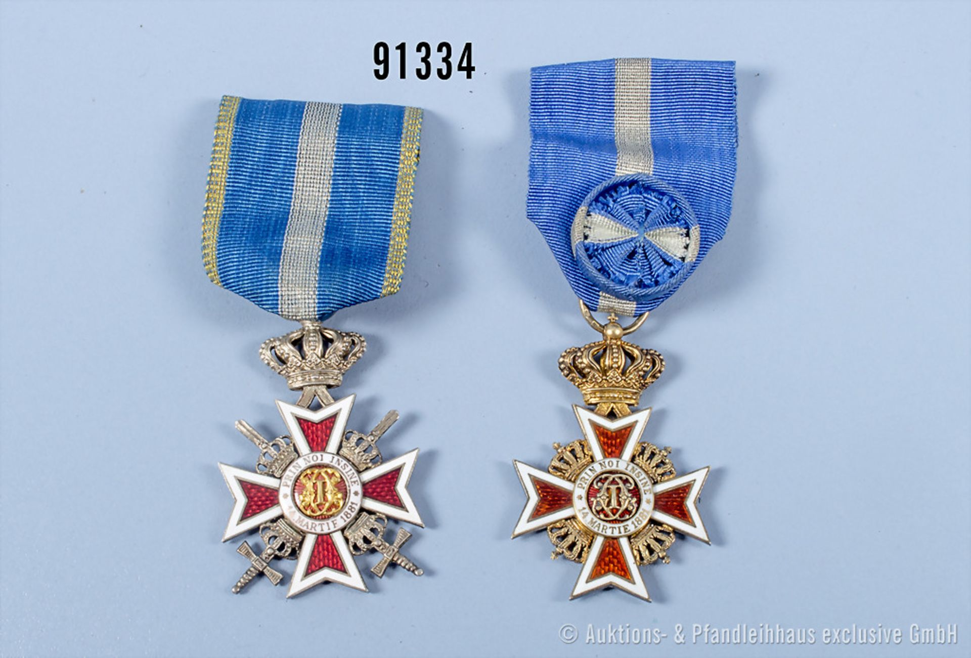 Konv. 2 Orden der Krone von Rumänien, Offizierkreuz mit Krone und Ritterkreuz mit Krone ...