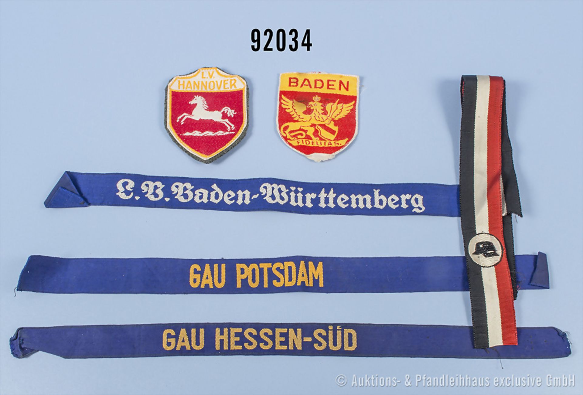 Konv. Stahlhelmbund 2 Ärmelabzeichen Landesverband Hannover und Baden, 3 Ärmelbänder ...