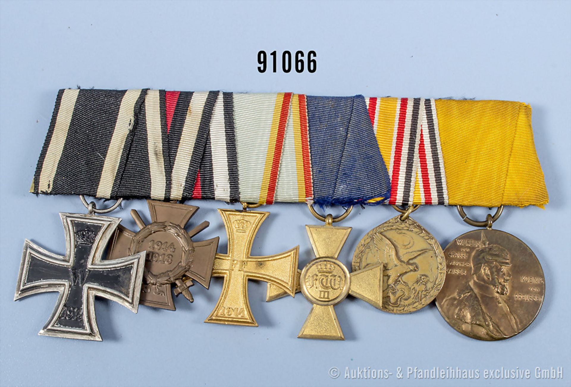 6er Ordenspange EK 2 1914, EKF, Mecklenburg-Schwerin Militärverdienstkreuz 2. Klasse ...