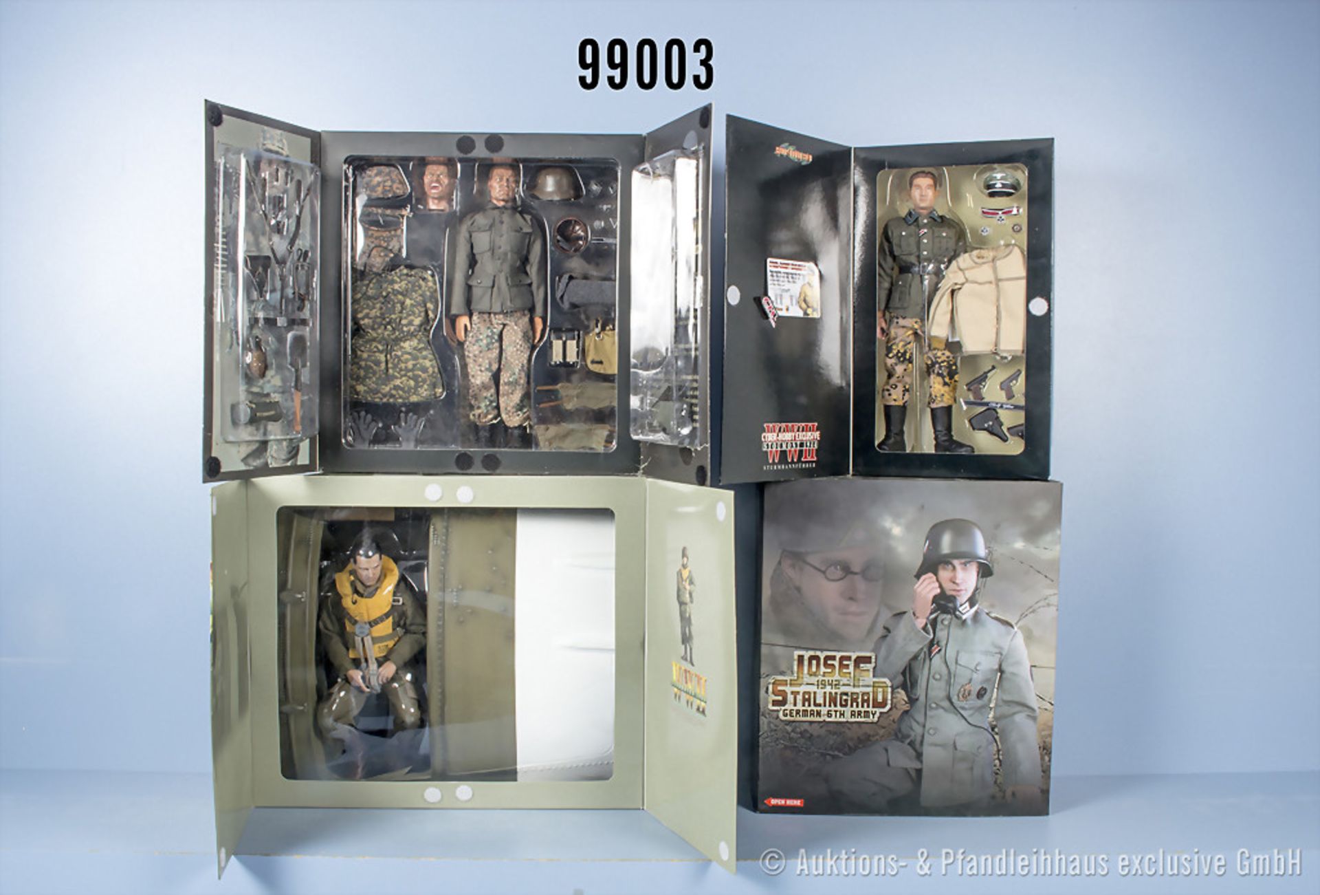 Konv. 4 Actionfiguren 2. WK, jeweils in OVP, "Sturmbannführer Josef", "Eindhoven 1944 - ...