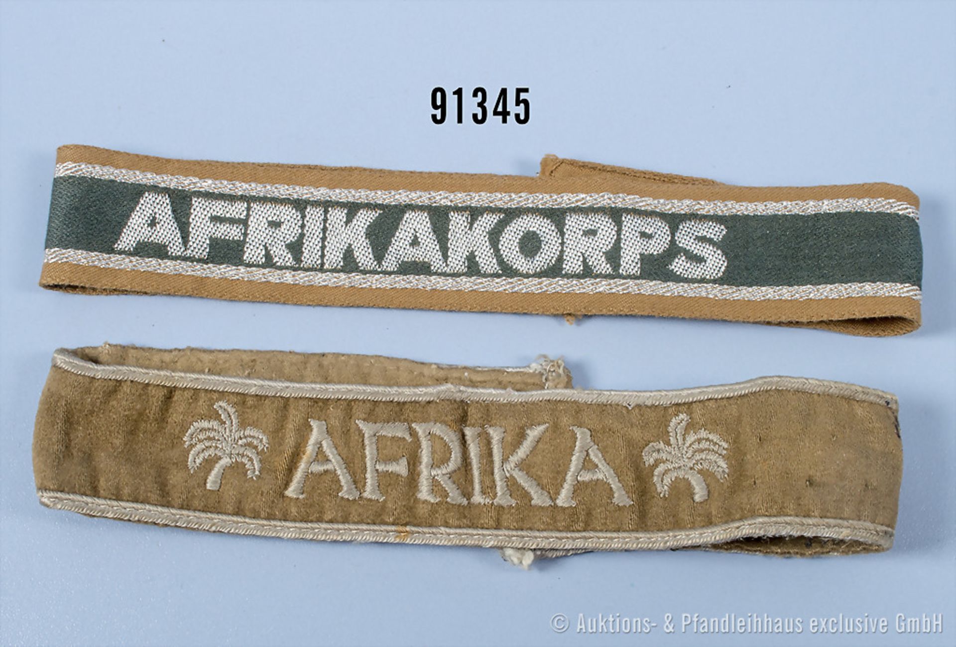 Konv. Ärmelband Afrika und Afrikakorps, L jeweils ca. 37 cm, guter Zustand, teilweise ...