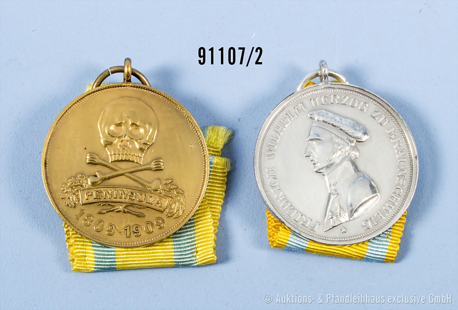 Konv. 2 Braunschweig Peninsula-Medaillen 1909 in Bronze und Silber, guter Zustand, siehe ... - Bild 2 aus 2