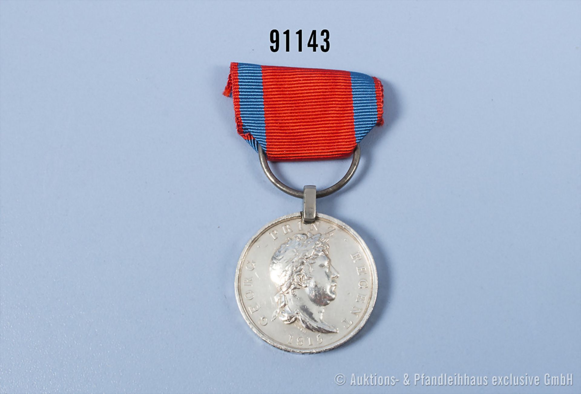 Hannover Waterloo-Medaille 1815, Randinschrift "Jaeger Karl Doerris, Feld Jaeger Corps", ...