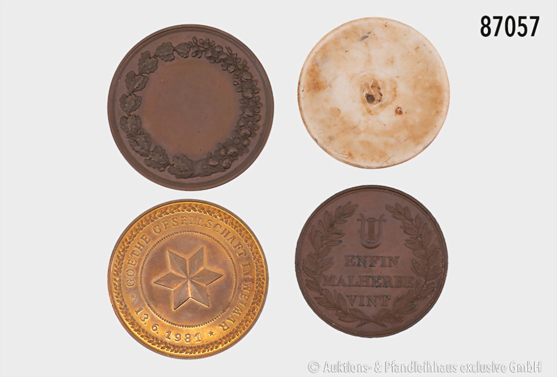 Konv. 4 Medaillen, dabei einseitige Porzellanmedaille "Haus der deutschen Erziehung / ... - Bild 2 aus 2