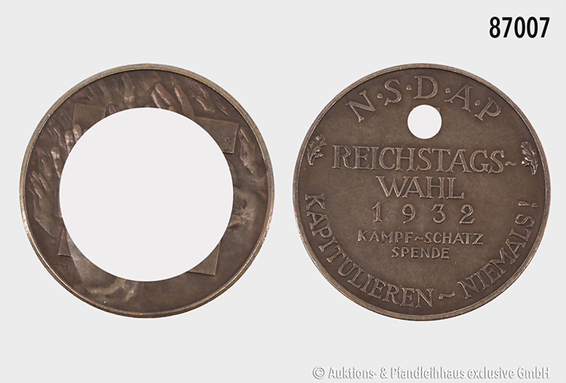 Bronzemedaille "Kampf-Schatz-Spende" der NSDAP zur Reichstagswahl 1932, 21,09 g, 35 mm, ...