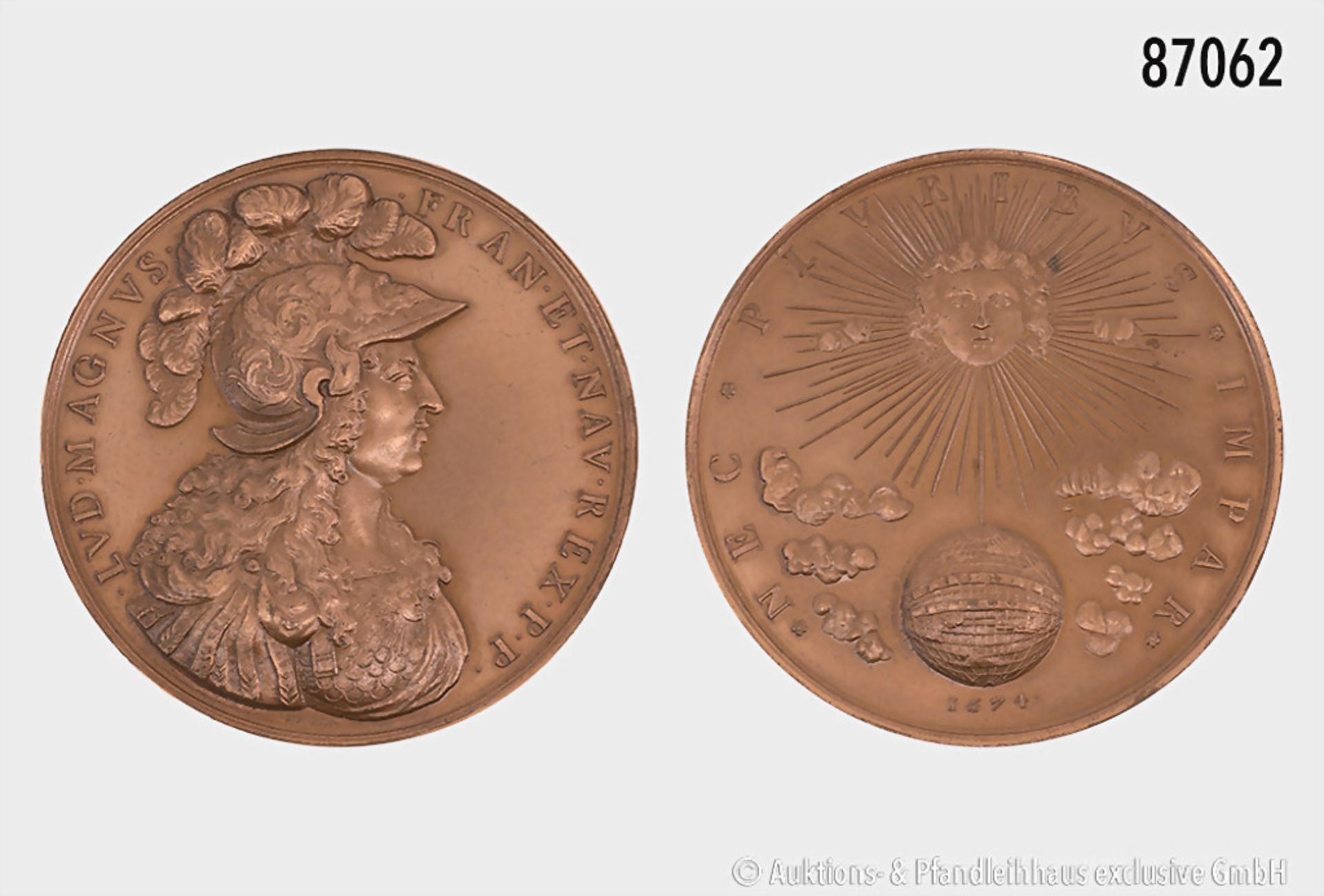 Frankreich, große Bronzemedaille, Ludwig XIV. 1674, von Varin, NP 1975, 269 g, 83 mm, ...