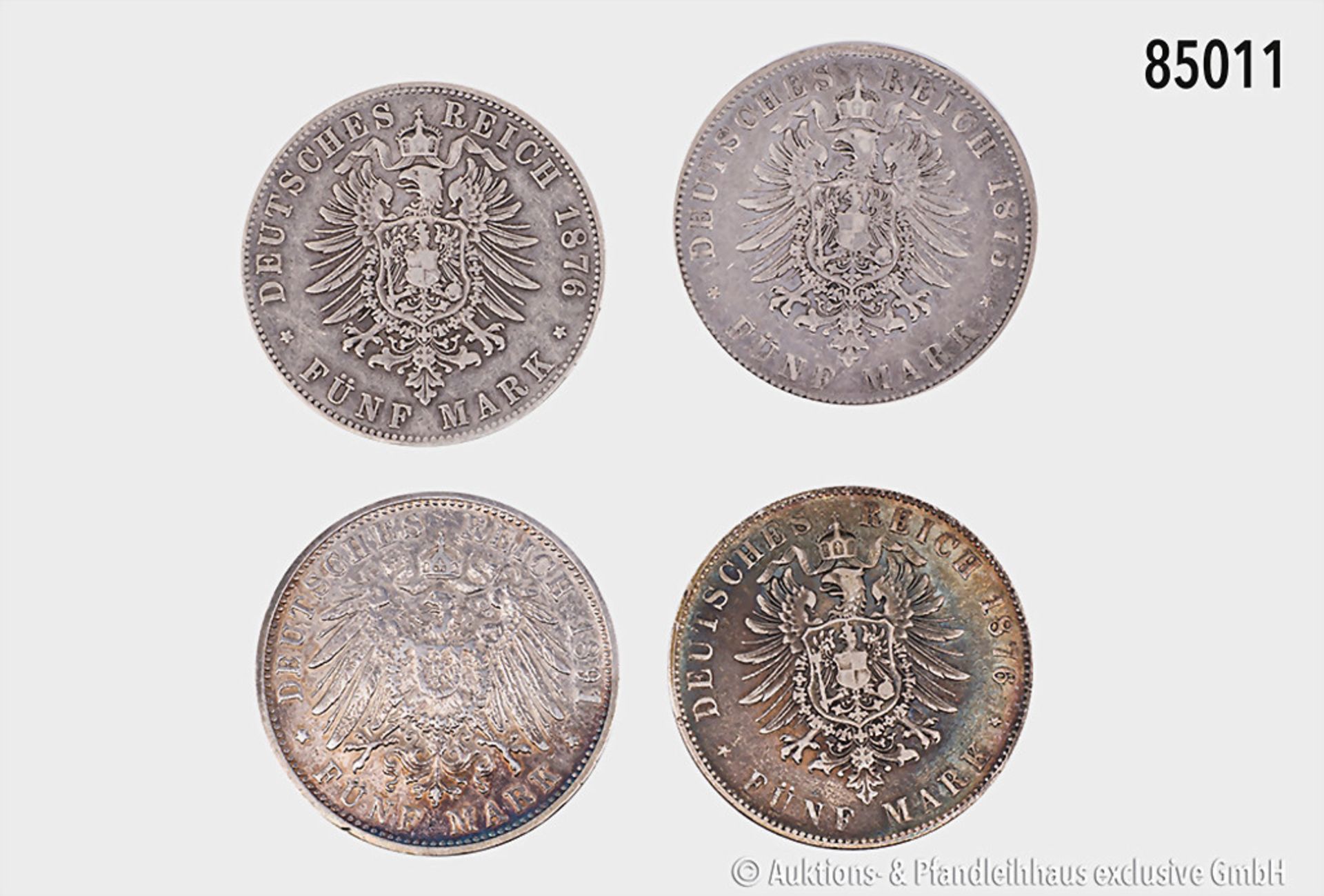 Baden, Konv. 5 Mark 1875 und 2 x 1876 (ohne Querstrich) und 1891 (mit Querstrich), teils ... - Bild 2 aus 2