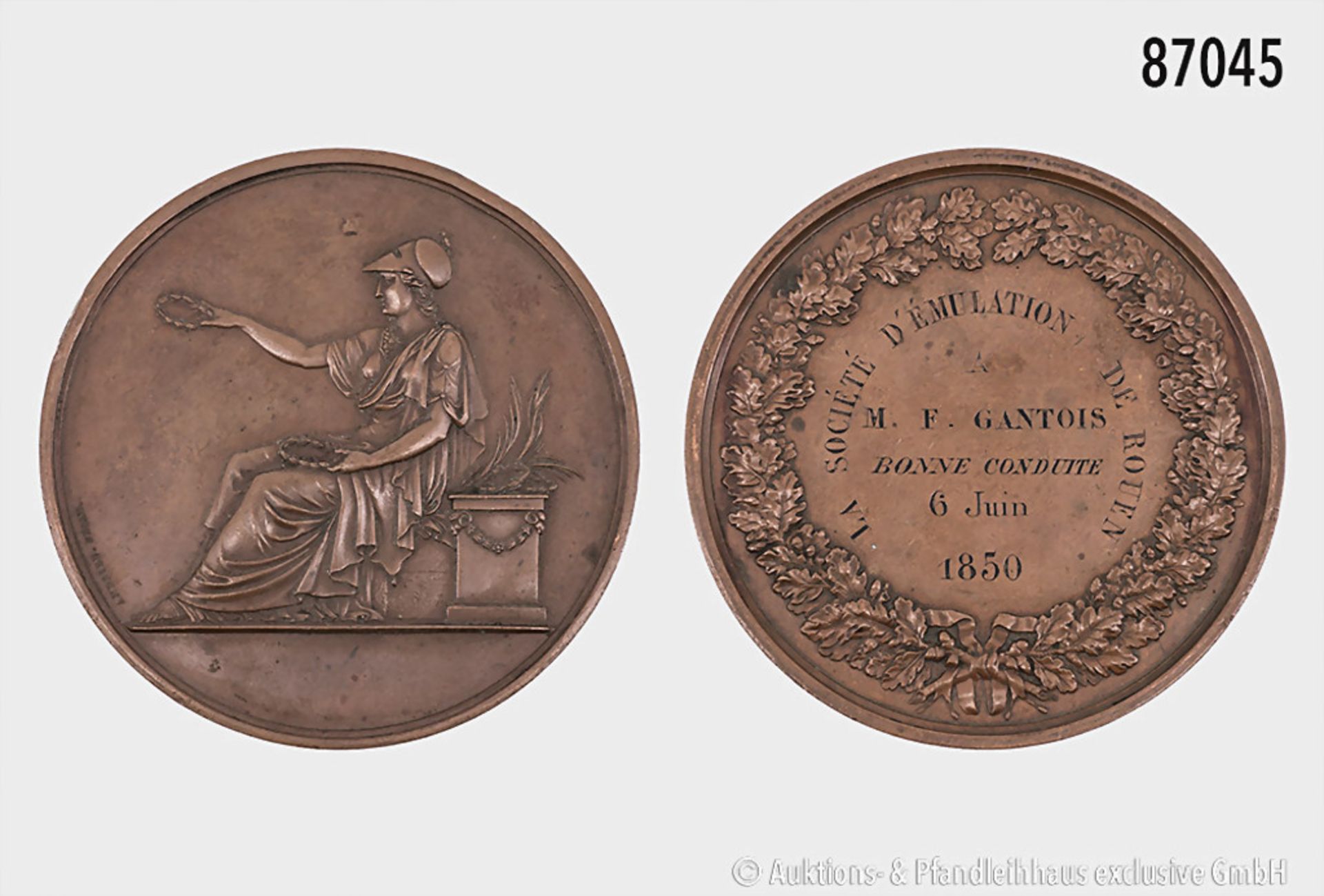 Frankreich, Medaille 1850 (graviert), Randpunze "Cuivre", von Andrieu, der Gesellschaft ...