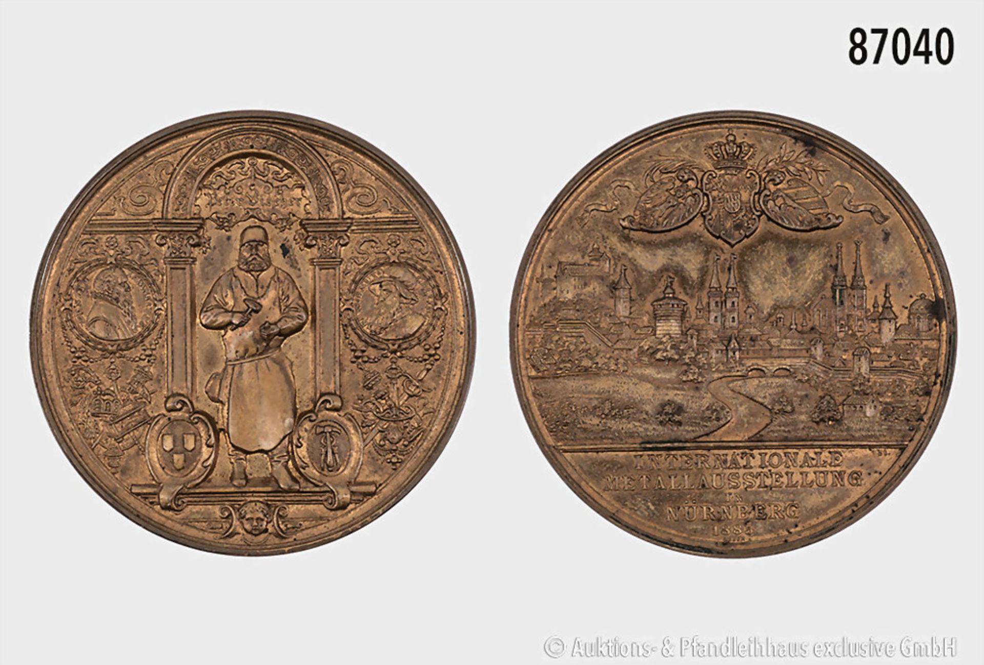 Bronzemedaille 1885, von Lauer, Nürnberg, auf die Internationale Metall-Ausstellung in ...