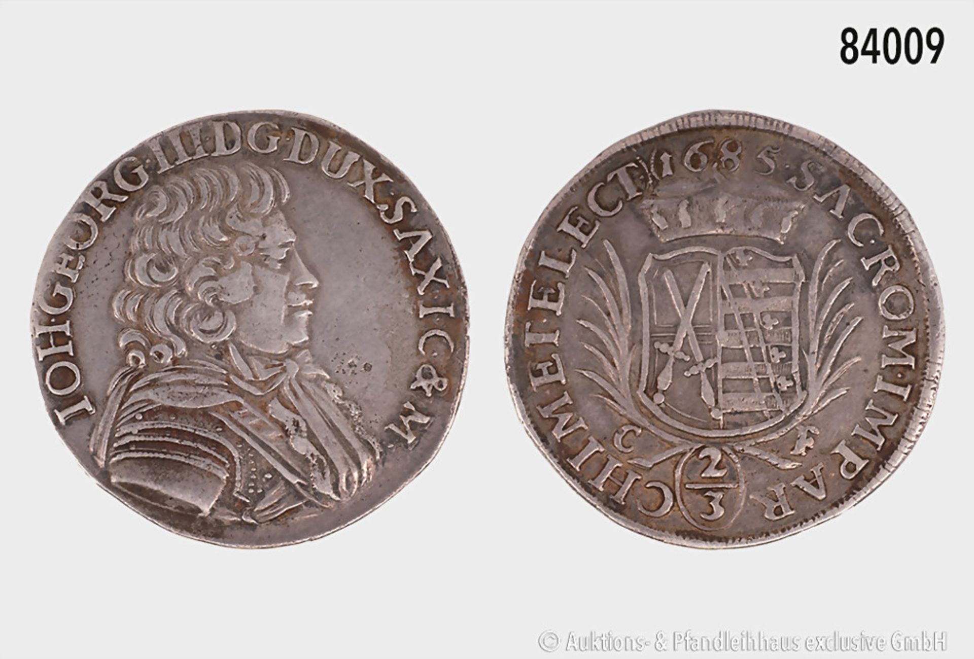 Sachsen-Albertinische Linie, Johann Georg III. (1680-1691), 2/3 Taler 1685 C-F, 15,32 g, ...