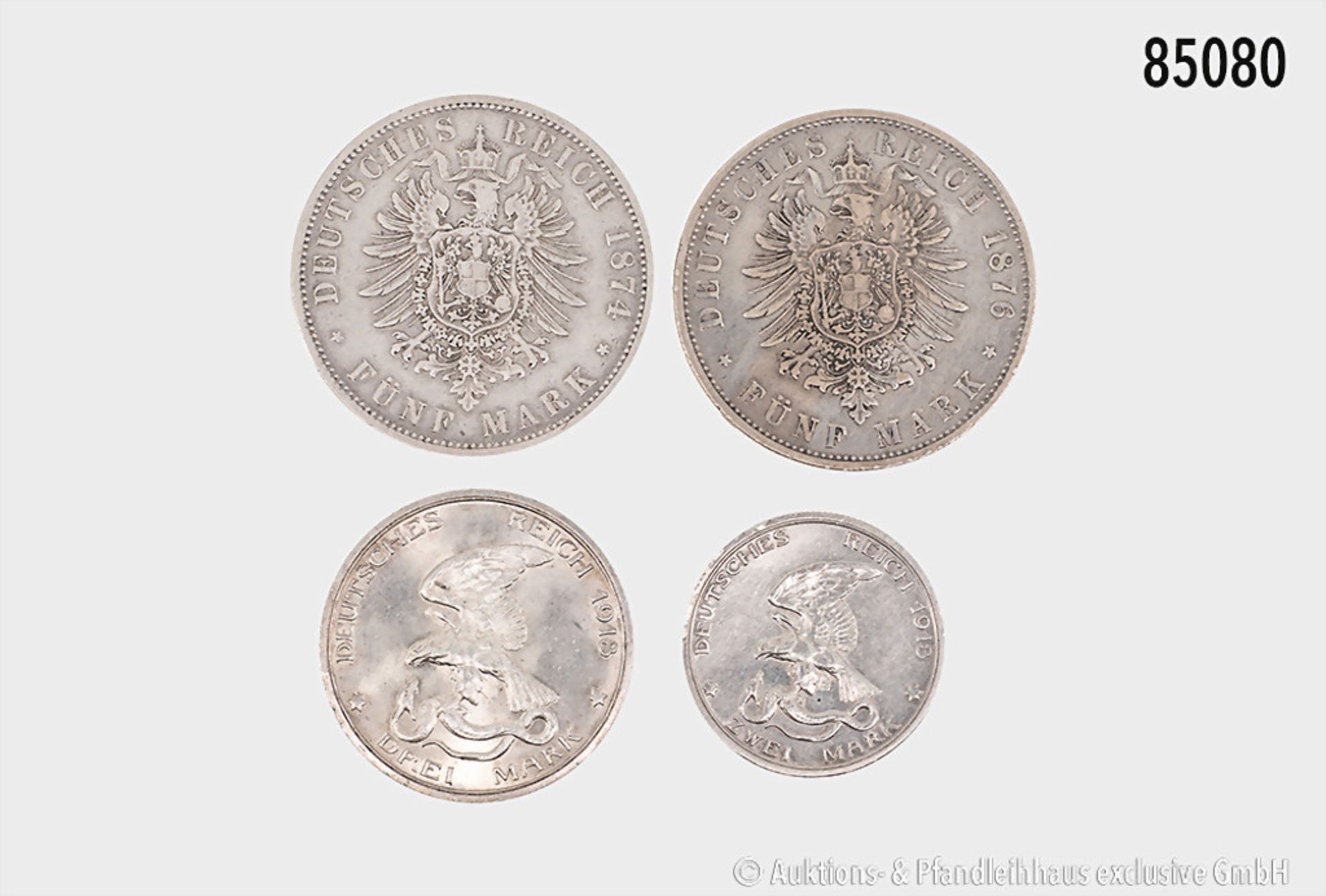 Konv. Preußen 5 Mark 1874 A, 1876 C sowie 3 und 2 Mark 1913 A, Befreiungskriege, ... - Bild 2 aus 2