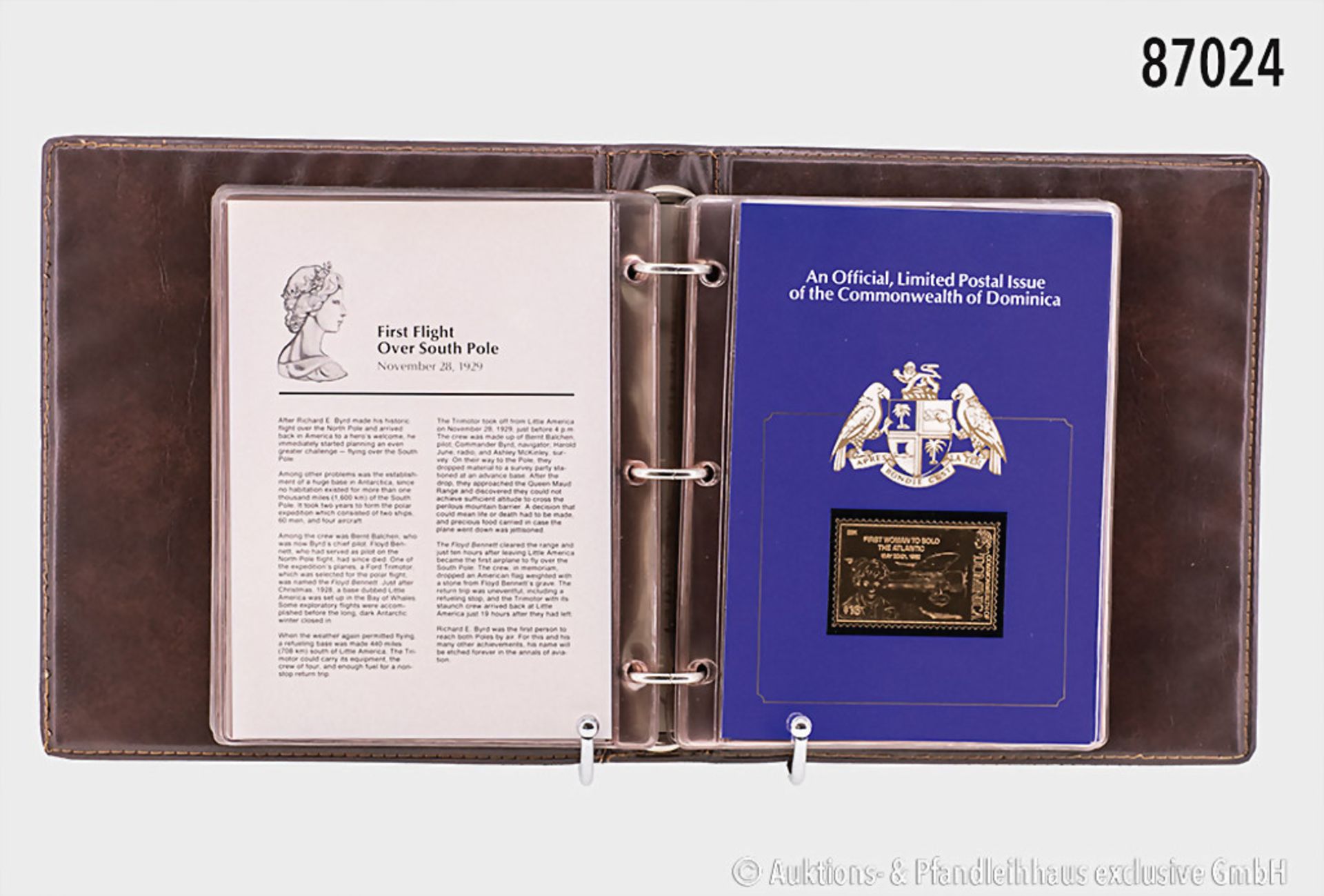 Sammelmappe "Great Firsts in Aviation", Commonwealth of Dominica, darin ca. 30 x mit 23 ...