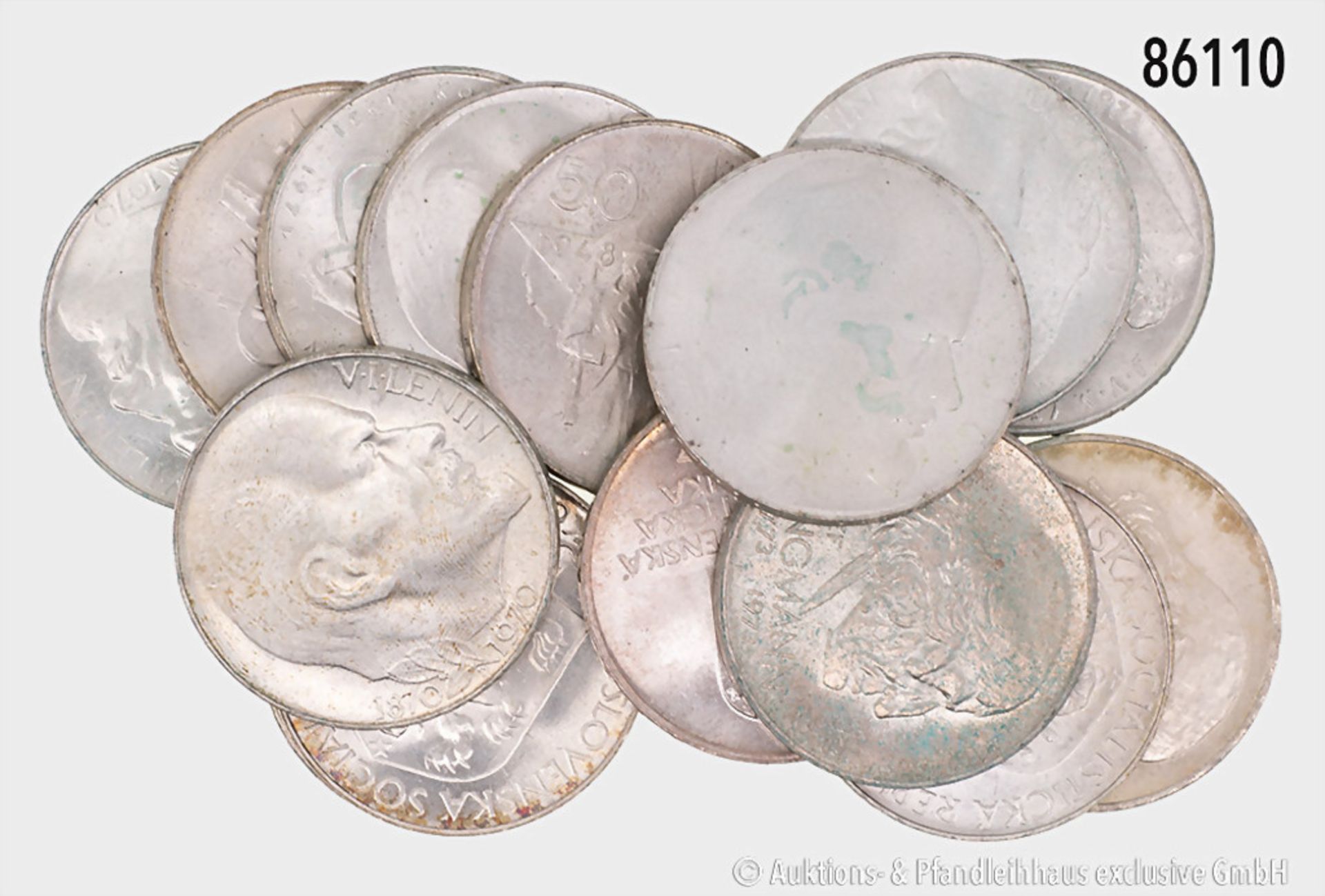 Tschechoslowakei Konv. ca. 80 x 50 Kronen, ca. 1970er Jahre, 700er Silber, teilweise ...