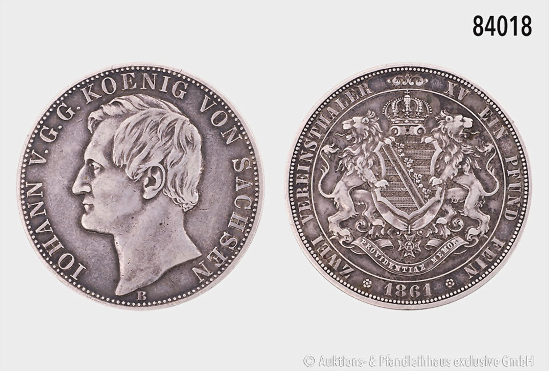 Sachsen, Johann (1854-1873), Doppeltaler 1861 B, 36,77 g, 41 mm, AKS 127, Randfehler und ...