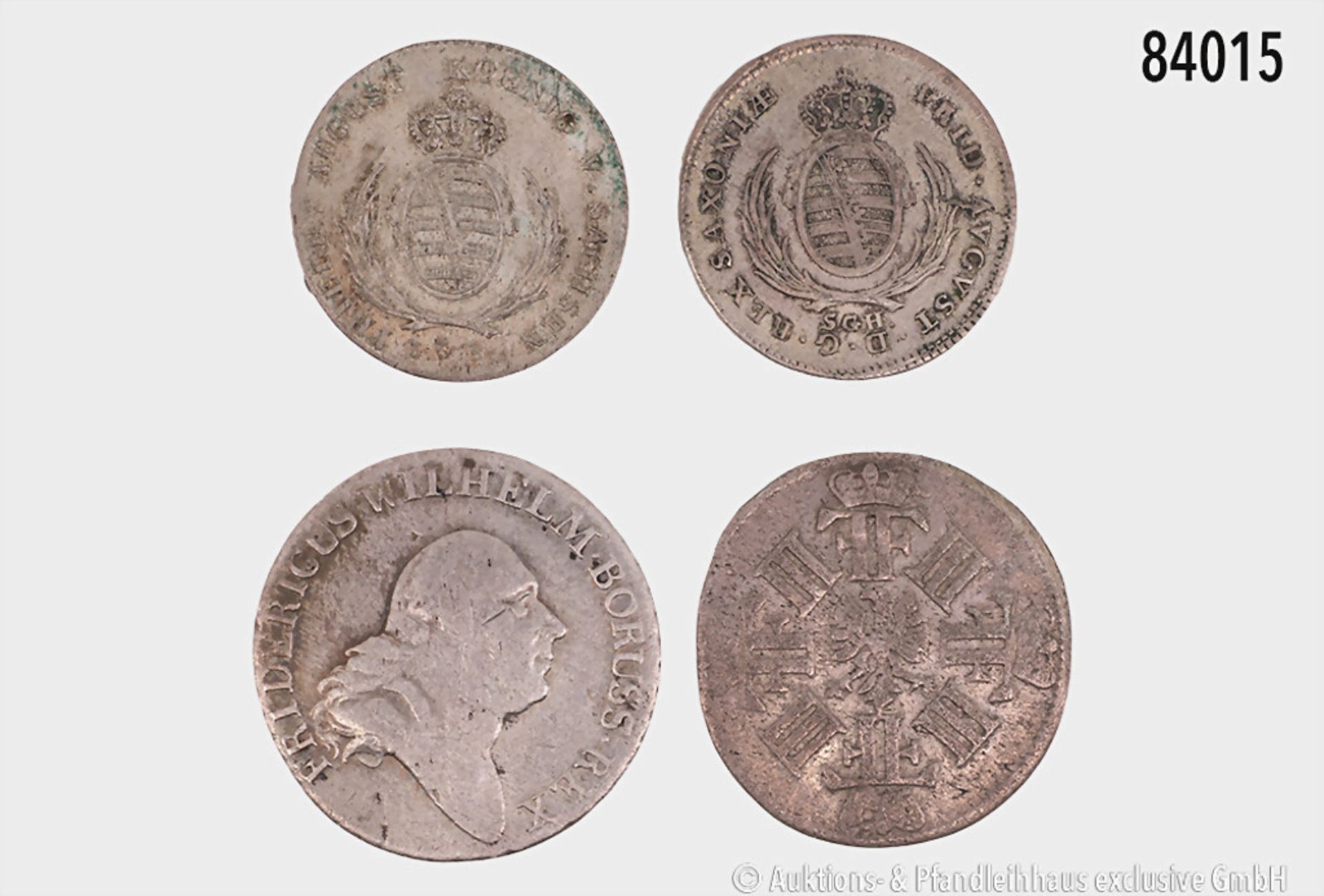 Konv. 4 Kleinmünzen, Preußen (12 Kreuzer 1693 und 4 Groschen 1796) und Sachsen (1/12 ...