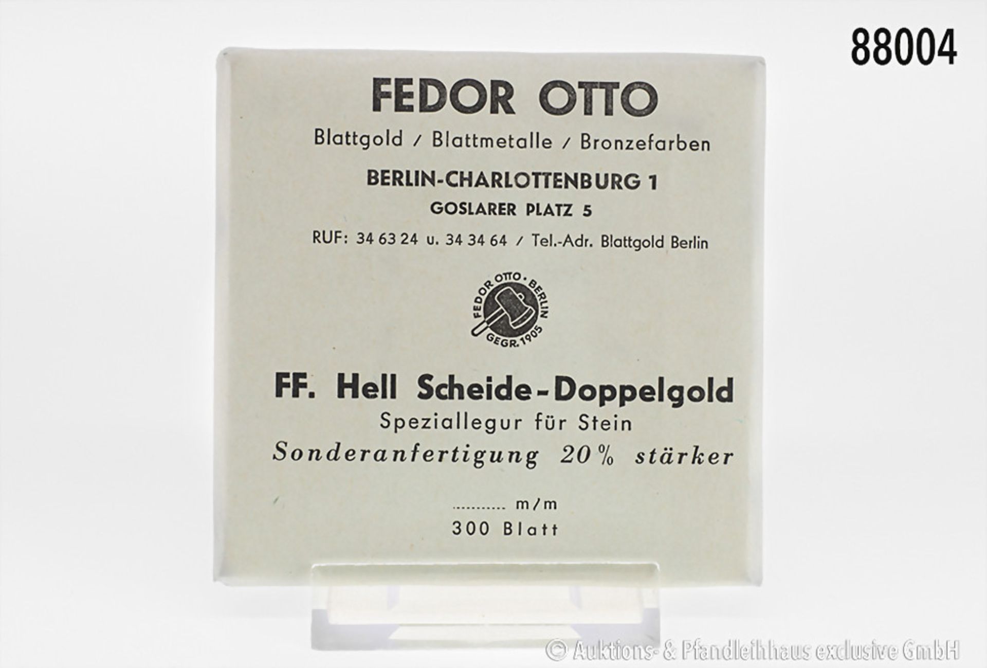 1 Packung Blattgold, 300 Blatt, Fa. Fedor Otto, Berlin, Speziallegur für Stein, ...