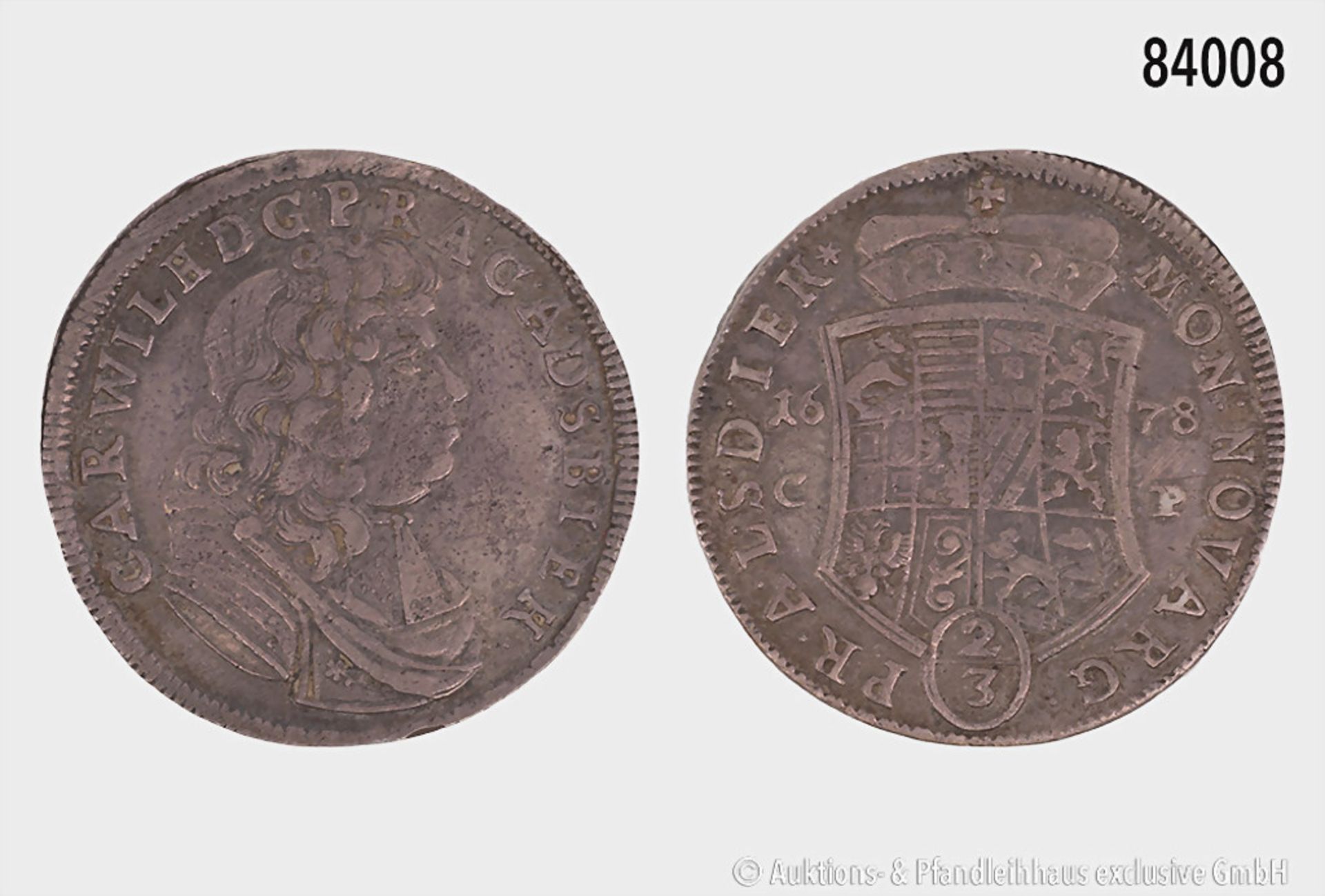 Anhalt-Zerbst, Carl Wilhelm (1667-1718), 2/3 Taler 1678 C-P, Zerbst, 16,77 g, 39 mm, ...