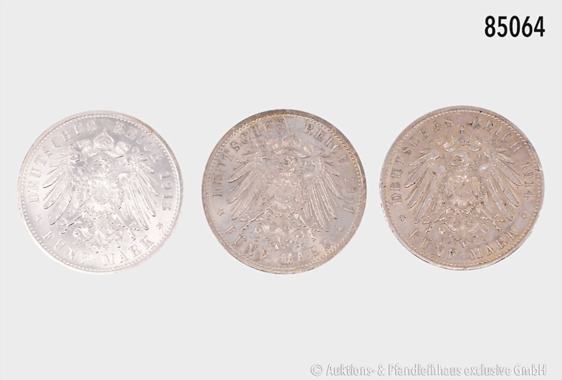 Konv. Preußen 5 Mark 1901, 200 Jahre Königreich Preußen, AKS 135, 1913 und 1914, AKS ... - Bild 2 aus 2
