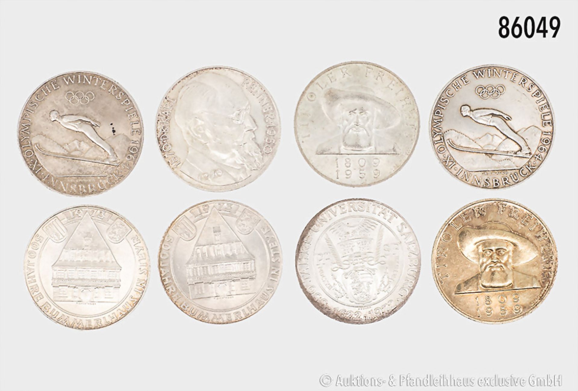 Österreich, Konv. 8 x 50 Schilling 1959 (2 x), 1964 (2 x), 1970, 1972 und 1973 (2 x), ...