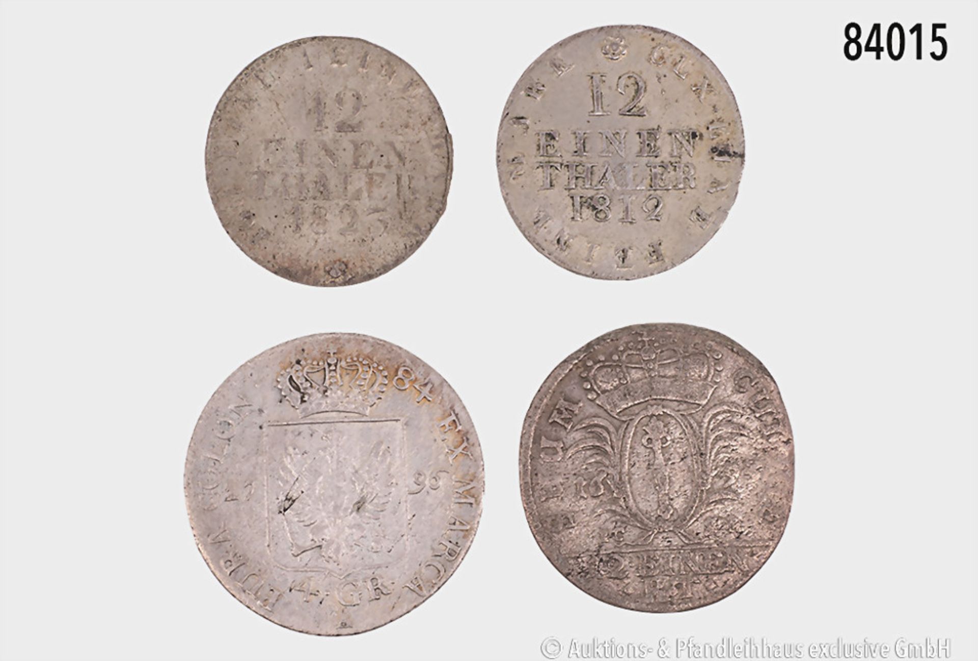 Konv. 4 Kleinmünzen, Preußen (12 Kreuzer 1693 und 4 Groschen 1796) und Sachsen (1/12 ... - Bild 2 aus 2