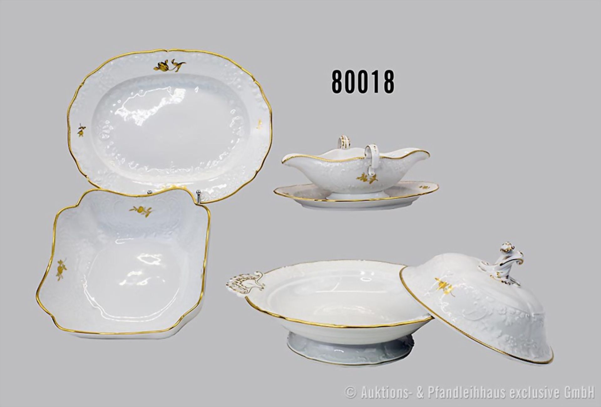 Meissen Speise-Restservice, Form Neu Marseille, Porzellan, florale Aufglasurmalerei, ...