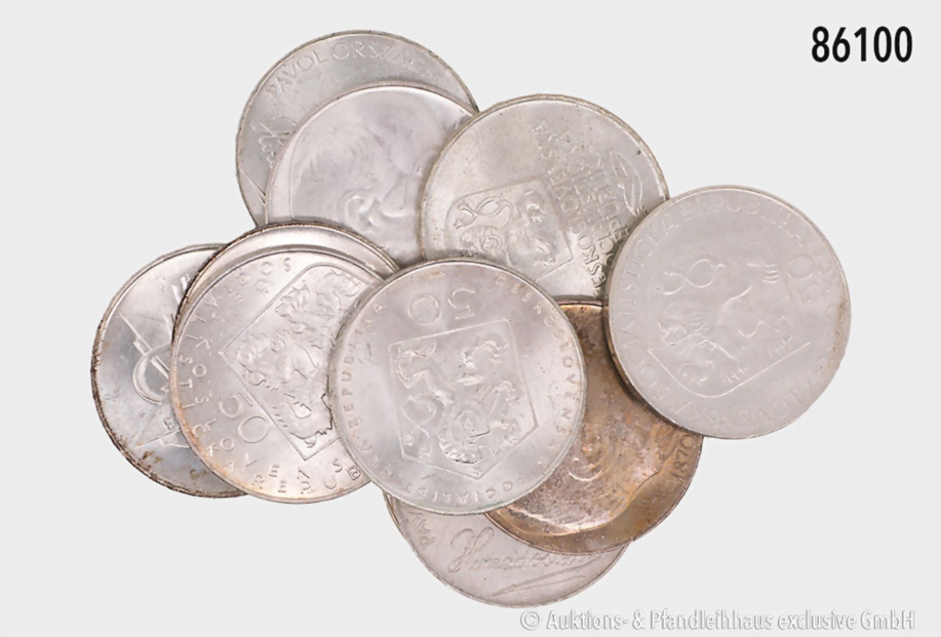Tschechoslowakei Konv. 11 x 50 Kronen, 1970er Jahre, 700er Silber, teilweise kleine ...