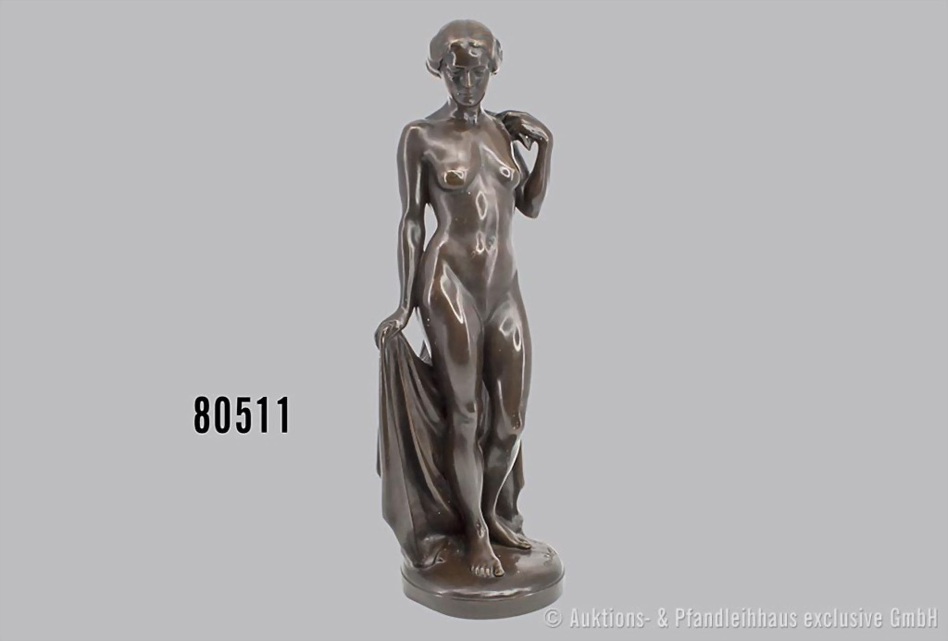 Petrenz, Otto (1878 Mittweida - 1953) Damenakt Bronze, dunkel patiniert, auf der Plinthe ...