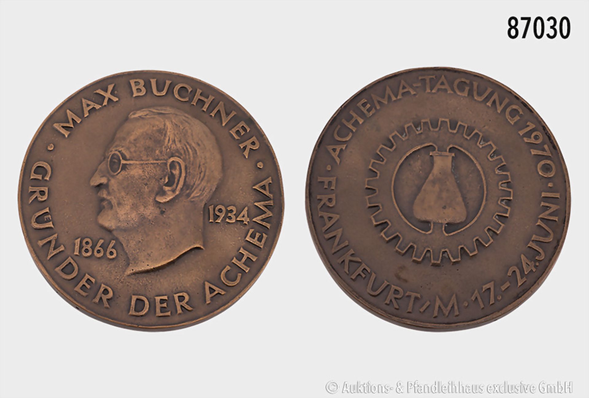 Große Medaille/Bronzeplakette o. J., auf die ACHEMA-Tagung 1970 zum Gedenken an den ...