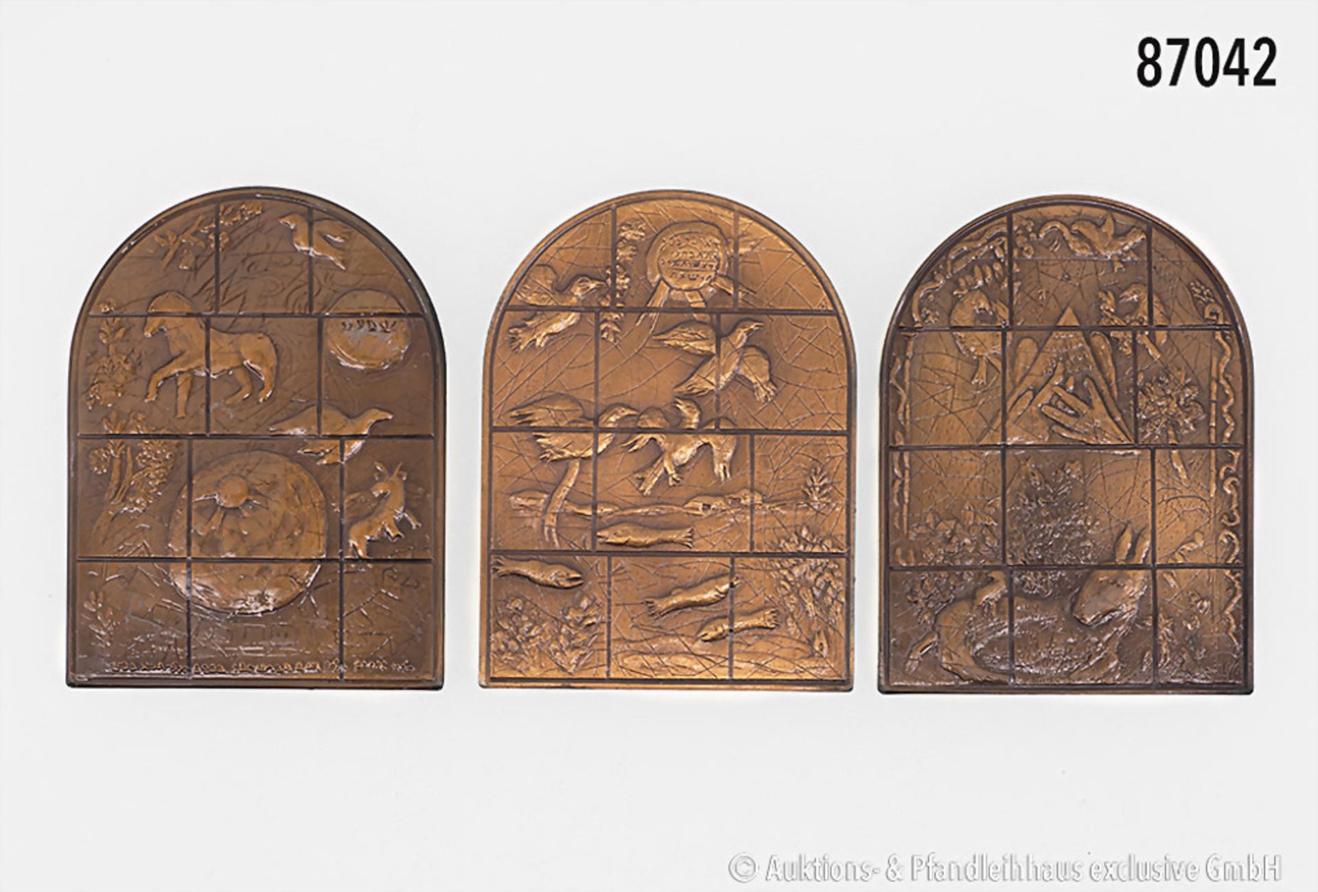 Set von 12 Bronze-Medaillen, nach dem Vorbild der Fenster von Marc Chagall im Hadassah ...