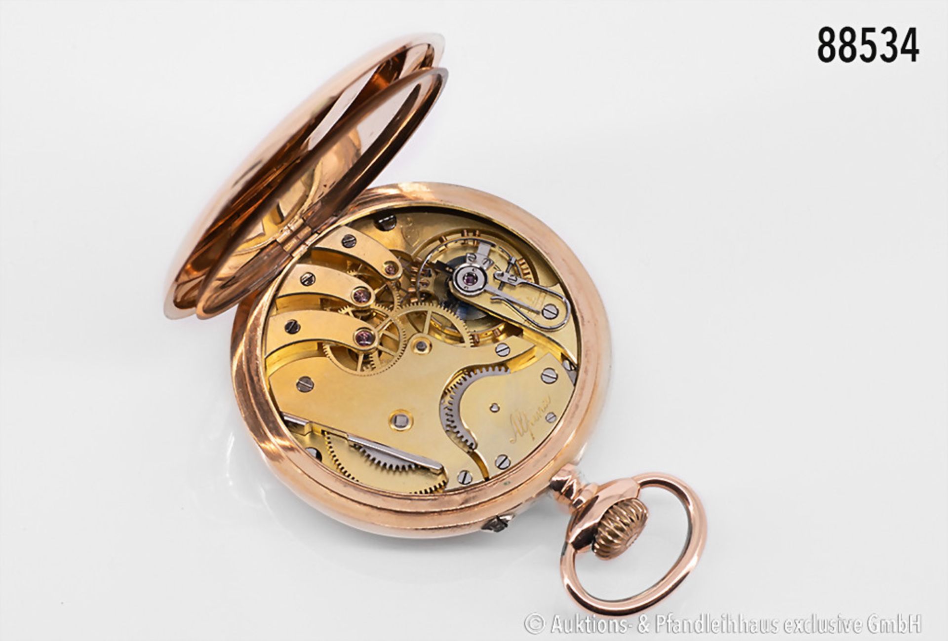 Taschenuhr, Alpina, 2 Deckel 585 Gold, monogrammiert, römische Ziffern, D ca. 50 mm, ca. ... - Bild 2 aus 2