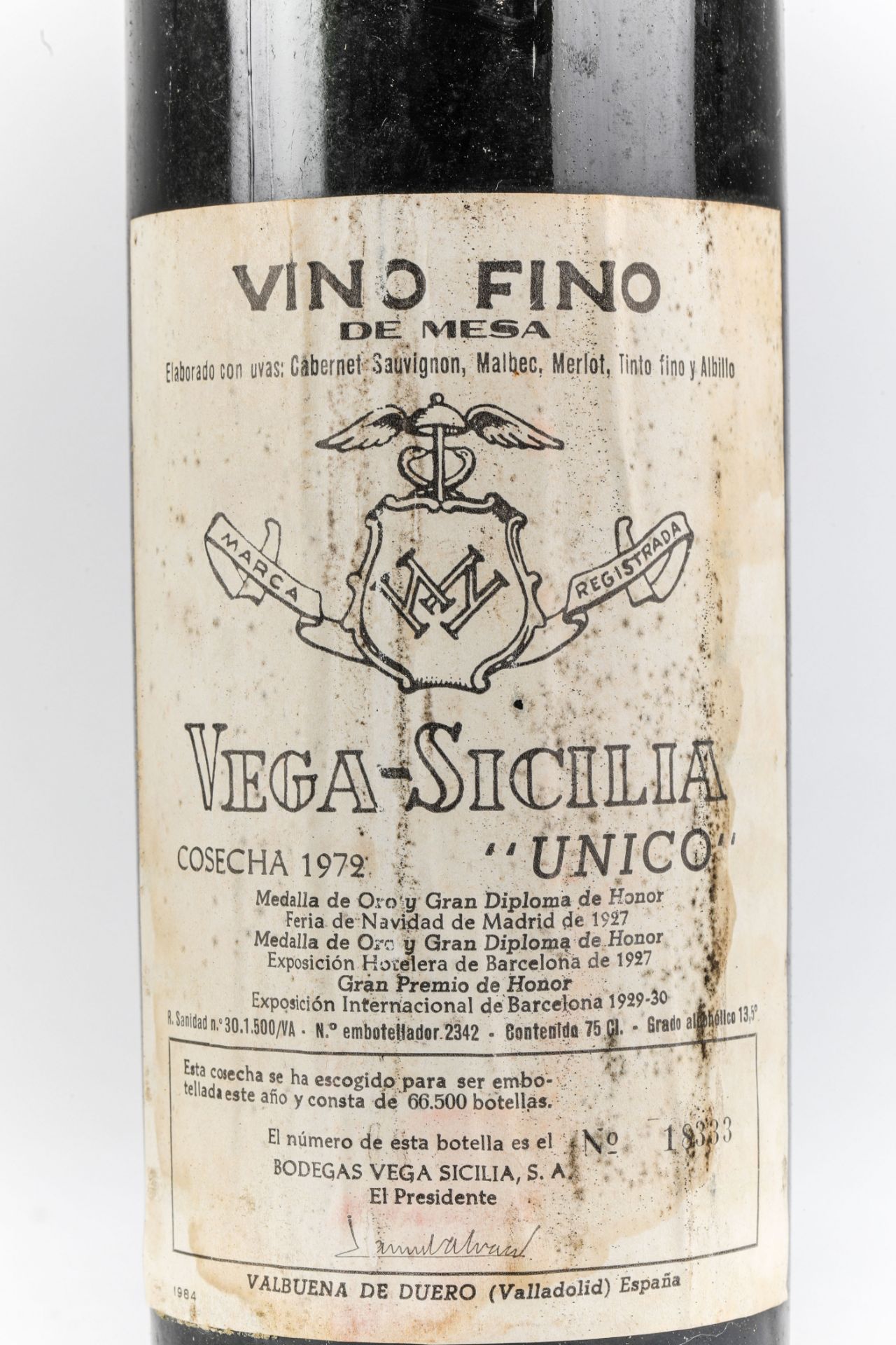 VEGA SICILIA UNICO. 1972. Ribera del Duero. Bouteille N°18333 sur production 66 500 bouteilles. - Bild 2 aus 4