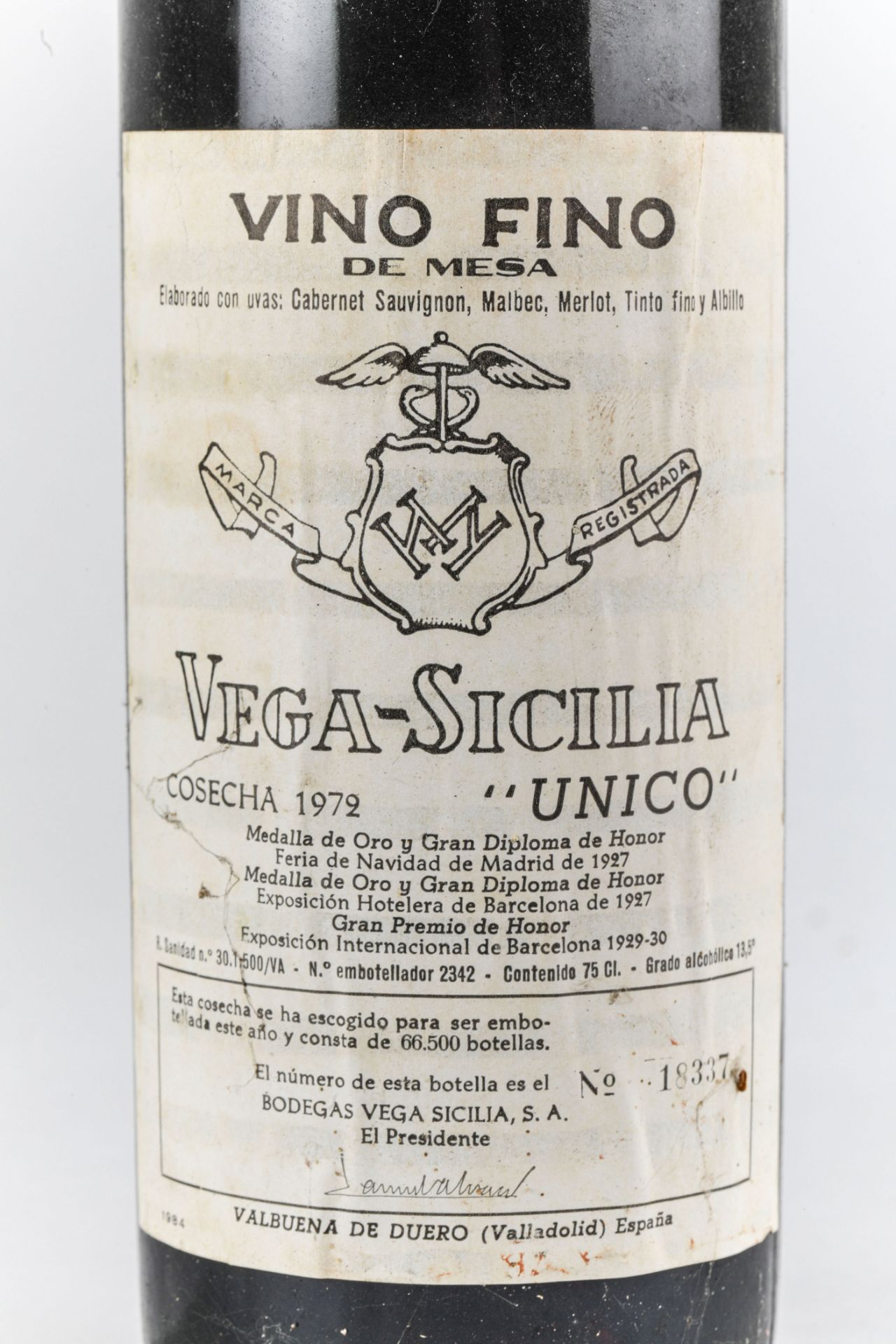 VEGA SICILIA UNICO. 1972. Ribera del Duero. Bouteille N°18337 sur production de 66 500 bouteilles. - Image 3 of 4
