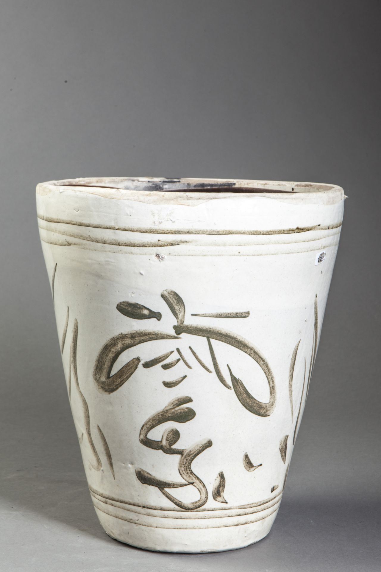 Pot conique cizhu à paroi droite évasée et fond plat en épais grès porcelaineux à couverte beige