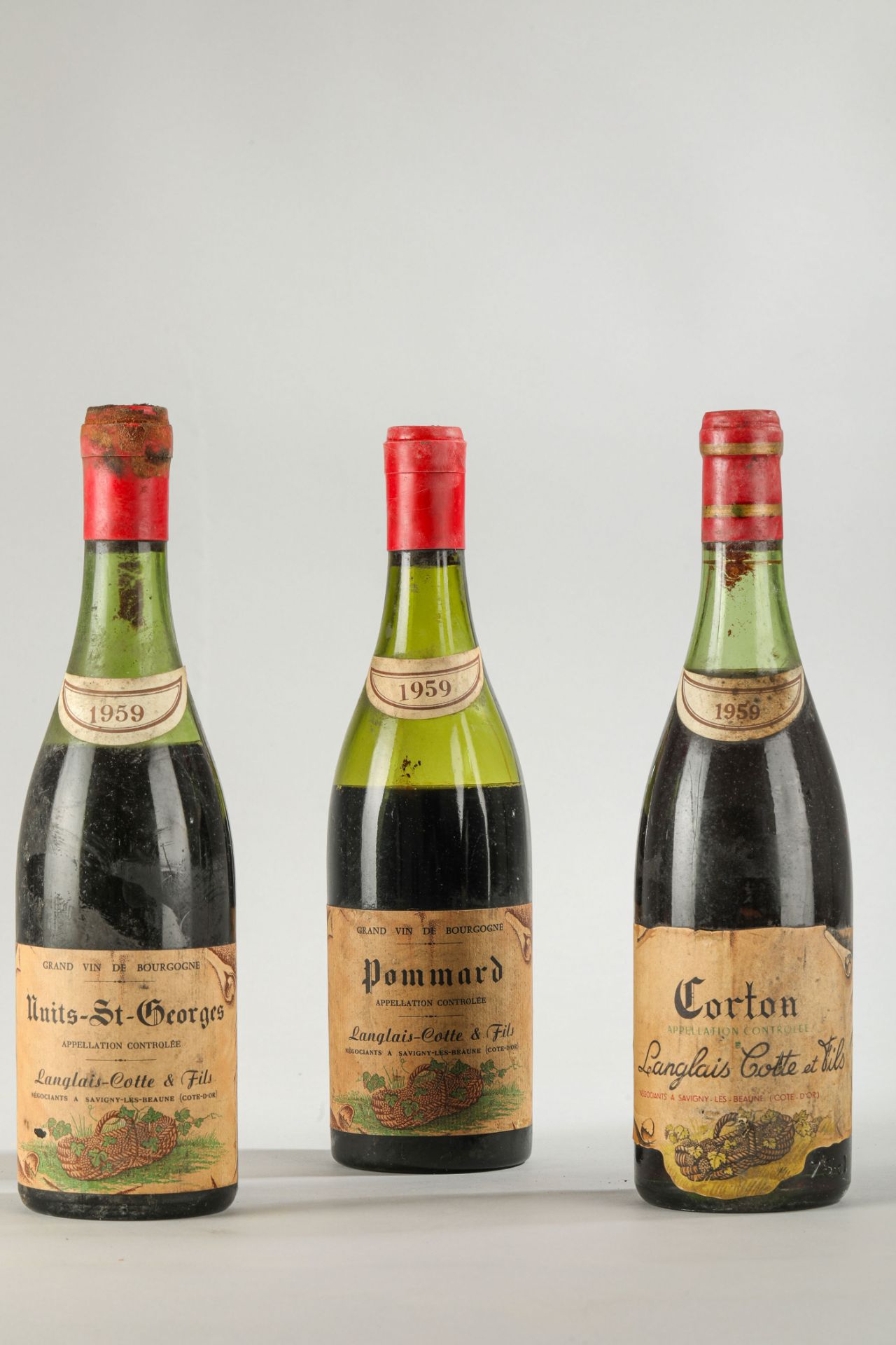 DOMAINE LANGLAIS COTTE ET FILS 1959 Négociants à Savigny les Beaune 3 bouteilles une de CORTON