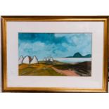 R. Dunleavey Framed and Glazed Coastal scene with White Gables signed to lower right Frame size 17.