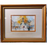 Olivia Hayes - O'Connell Street Dublin, Watercolour image 5½”x 8 ¼” wide, Frame 13”x 16” wide -