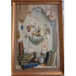 Deborah Jones: Cupboard with Jewellery Feathers and Flowers Oil on canvas Frame size 33”x23” high